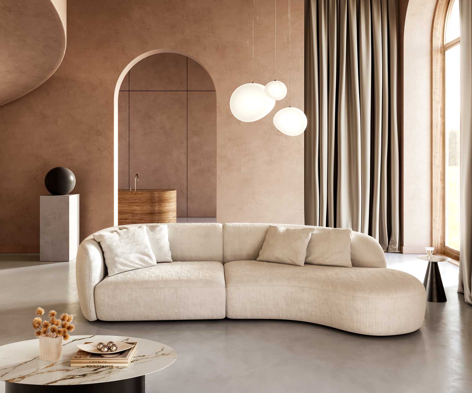Sofa Mairi 330x160 cm Cord Beige 1