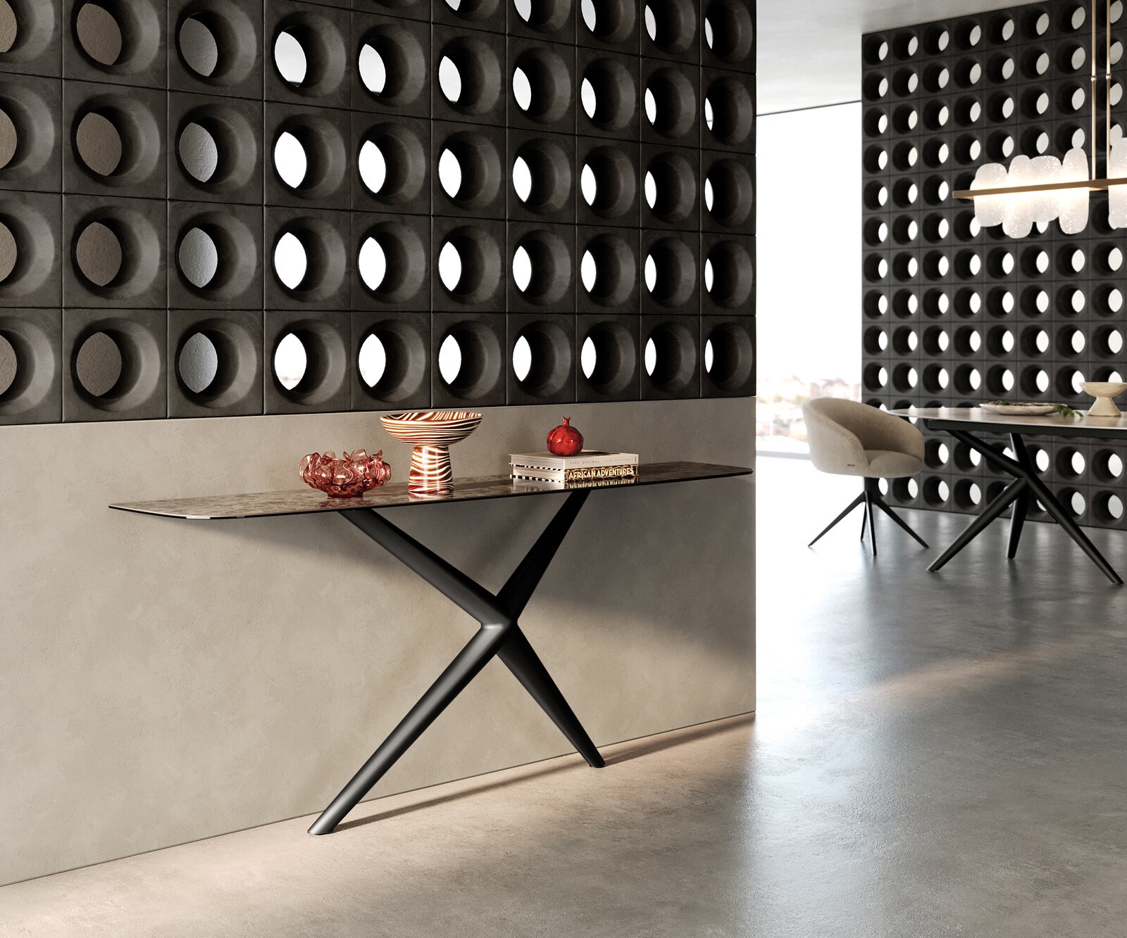 Konsolentisch Edge Boot 180x40 cm Keramik Emperador Extra Lucidato Dunkelbraun Estelo Metall Schwarz 6