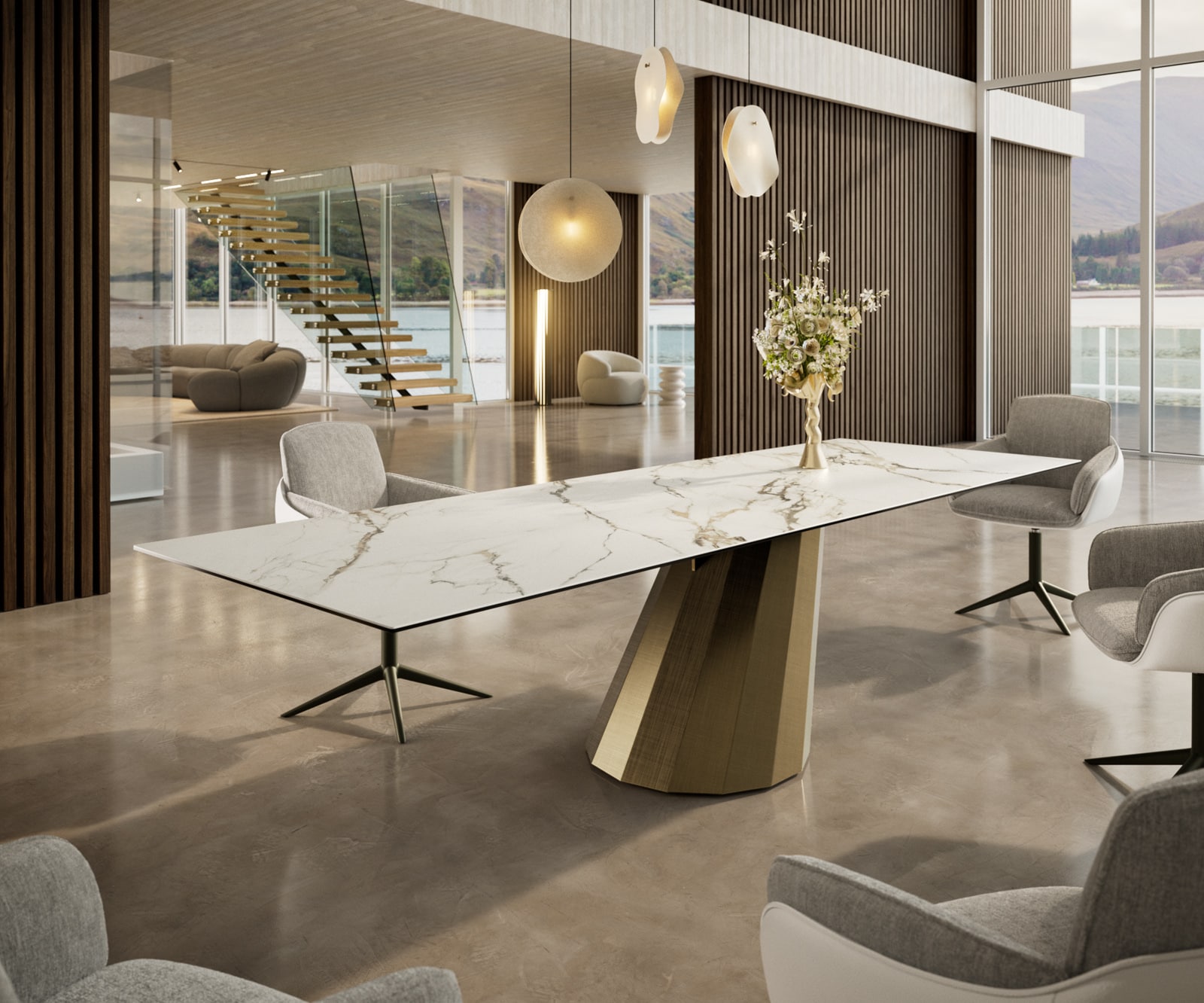 Esstisch Edge 300x100 Keramik Calacatta Luxe Weiß-Gold-Grau Parabel Metallic Gold 1 Esstisch Edge 300x100 Keramik Calacatta Luxe Weiß-Gold-Grau Parabel Metallic Gold 1