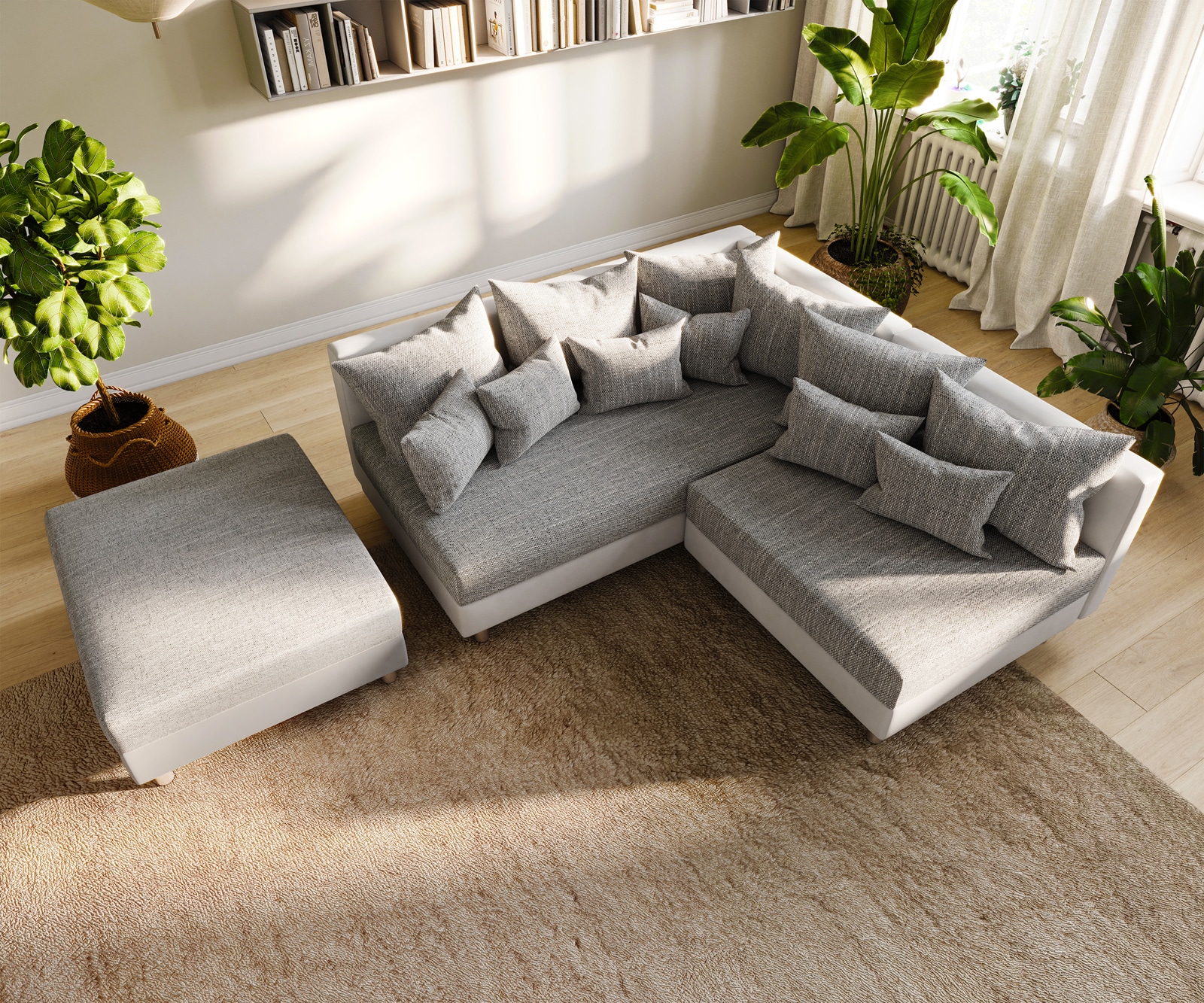 Ecksofa Clovis Weiss Hellgrau Modulsofa Hocker Ottomane Links 5