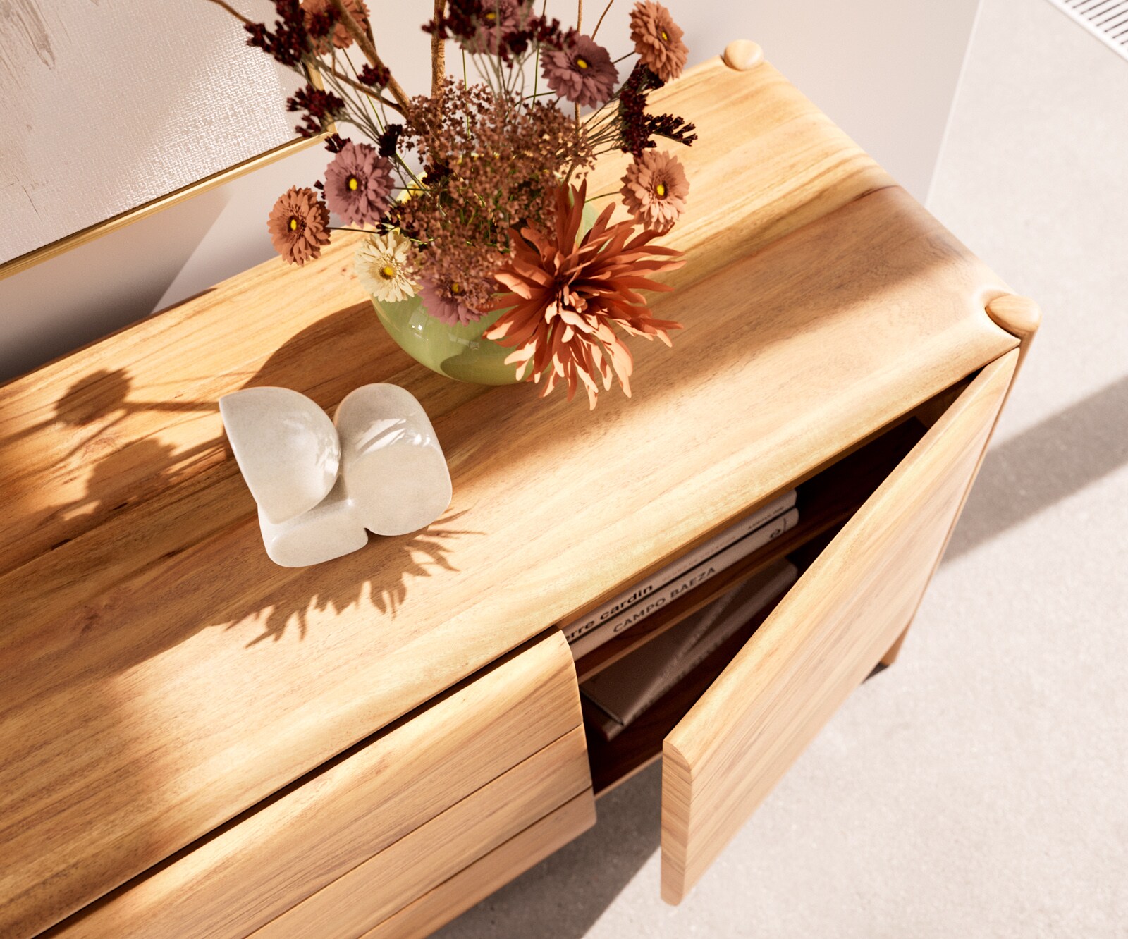 Sideboard Simcha 145 cm Akazie Natur 2 Türen 3 Schubladen 3