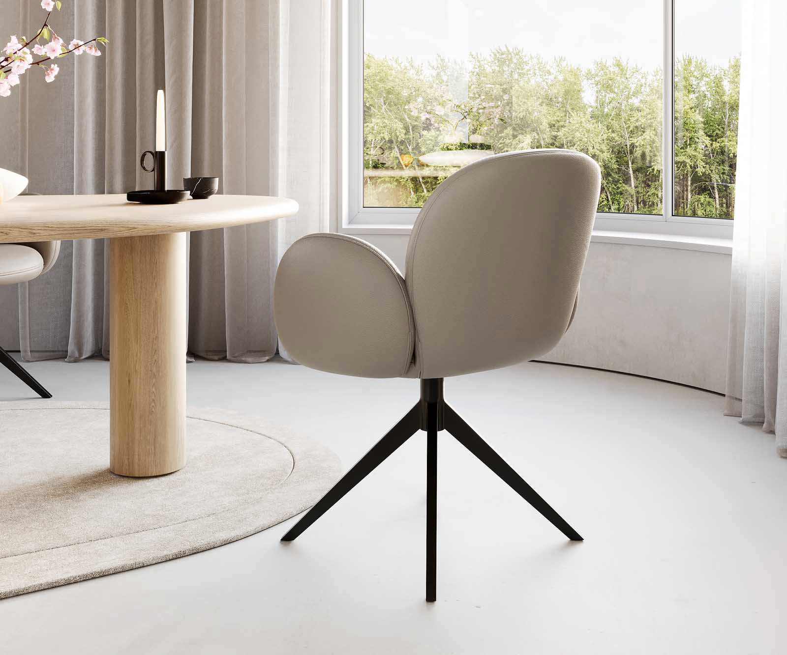 Drehstuhl Nube-Flex mit Armlehnen Echt-Leder Schlamm Kreuzgestell breit Schwarz 360° drehbar Taschenfederkern 4