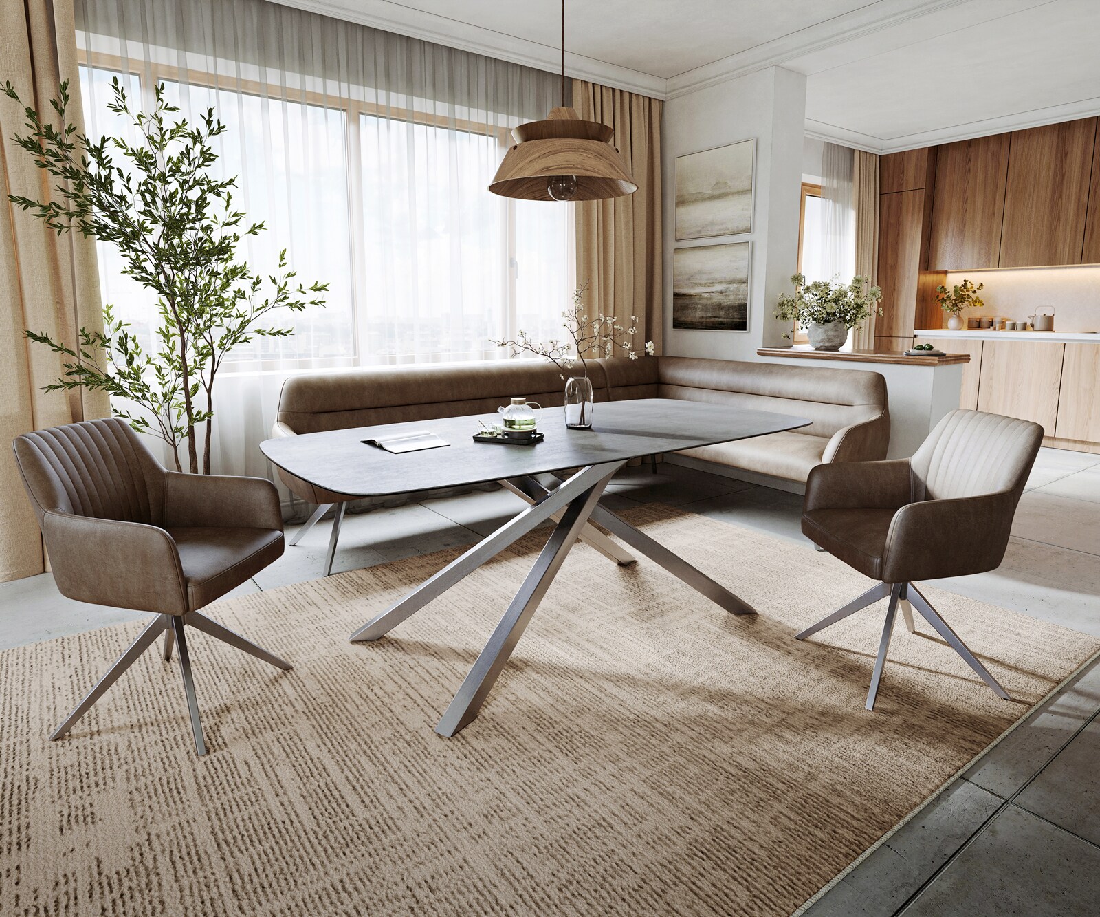 Esstisch Edge Boot 200x100 cm Keramik Boulevard Betonoptik Kreuzgestell Rechteck Edelstahl 6