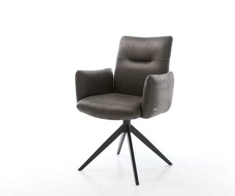 Drehstuhl Jova-Flex mit Armlehnen Mikrofaser Anthrazit Vintage Kreuzgestell breit Schwarz 360° drehbar Wippfunktion Taschenfederkern