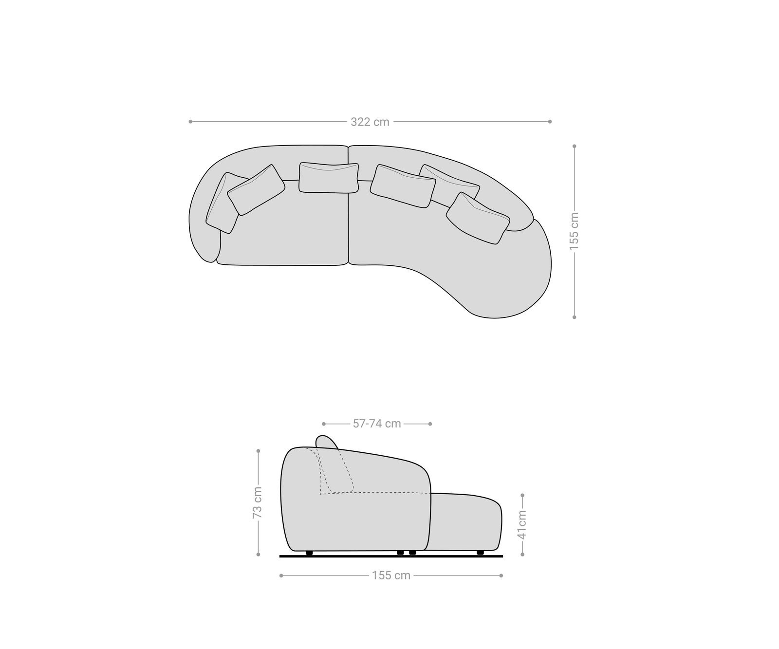 Sofa Mairi 330x160 cm Mikrofaser Grau 3