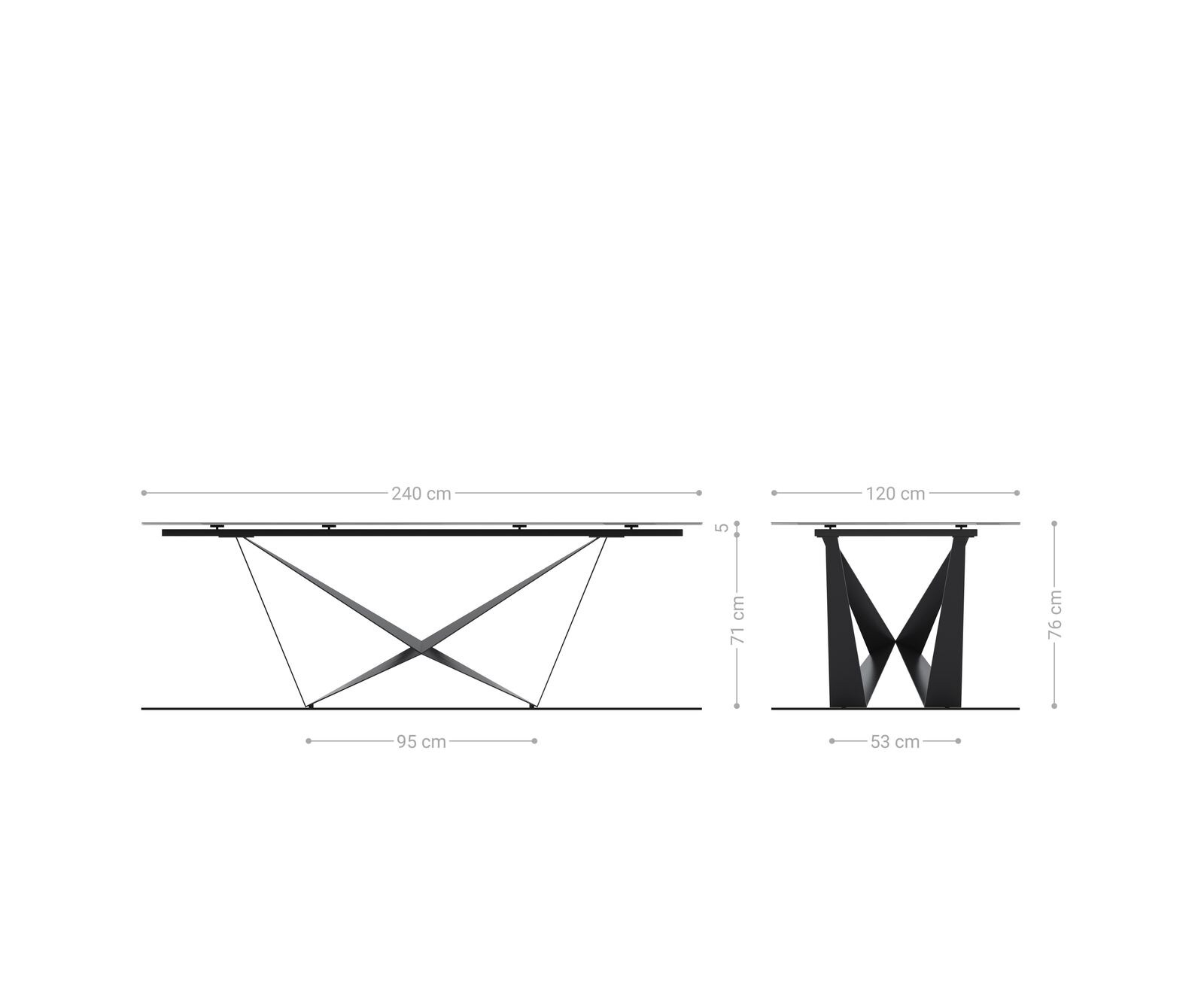 Esstisch Edge Boot 240x120 cm Keramik Laminam® Sabbia Eichefarbig Spider Flachstahl Schwarz 6