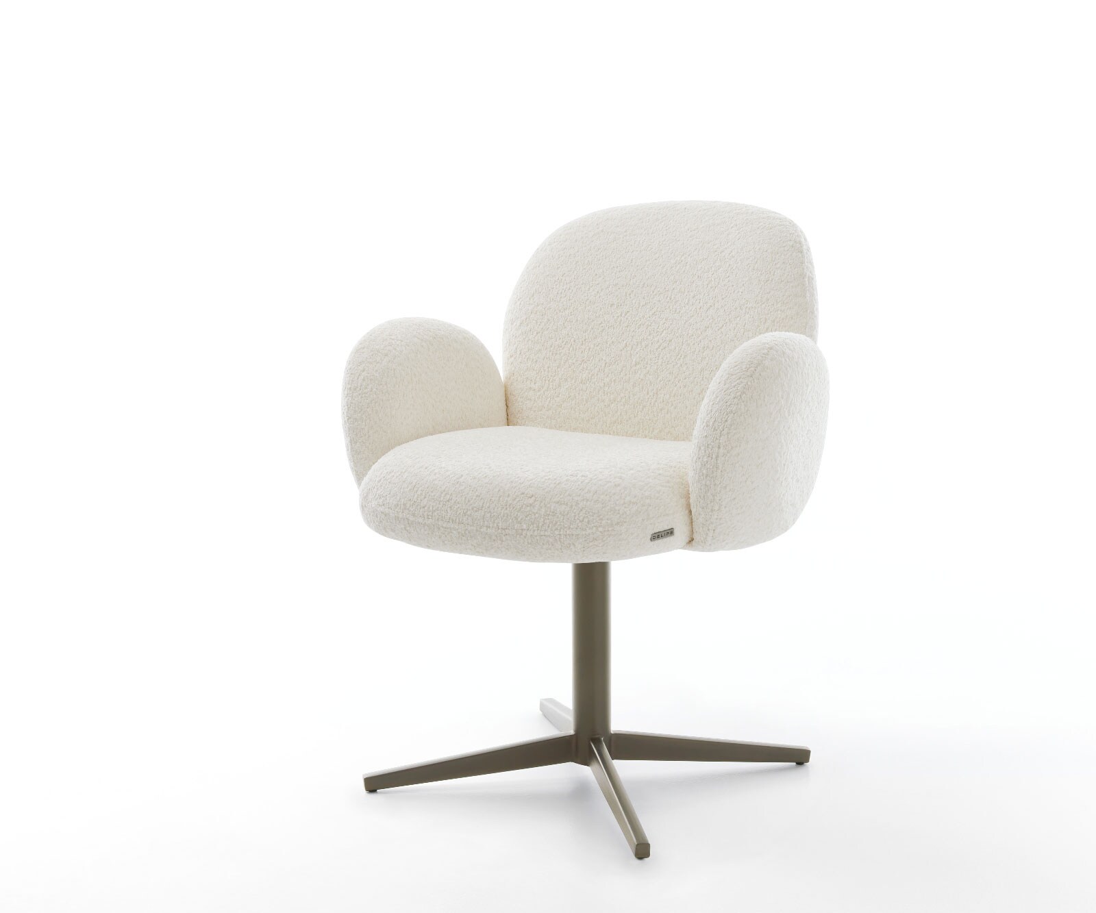 Drehstuhl Nube-Flex mit Armlehnen Bouclé Weiß Fußkreuz Effektfinish Titan 360° drehbar Taschenfederkern
