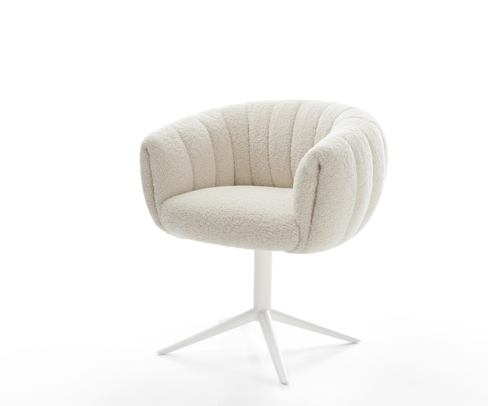 Drehstuhl Jada-Flex Teddystoff Beige Fußkreuz Weiß 360° drehbar Wippfunktion Taschenfederkern