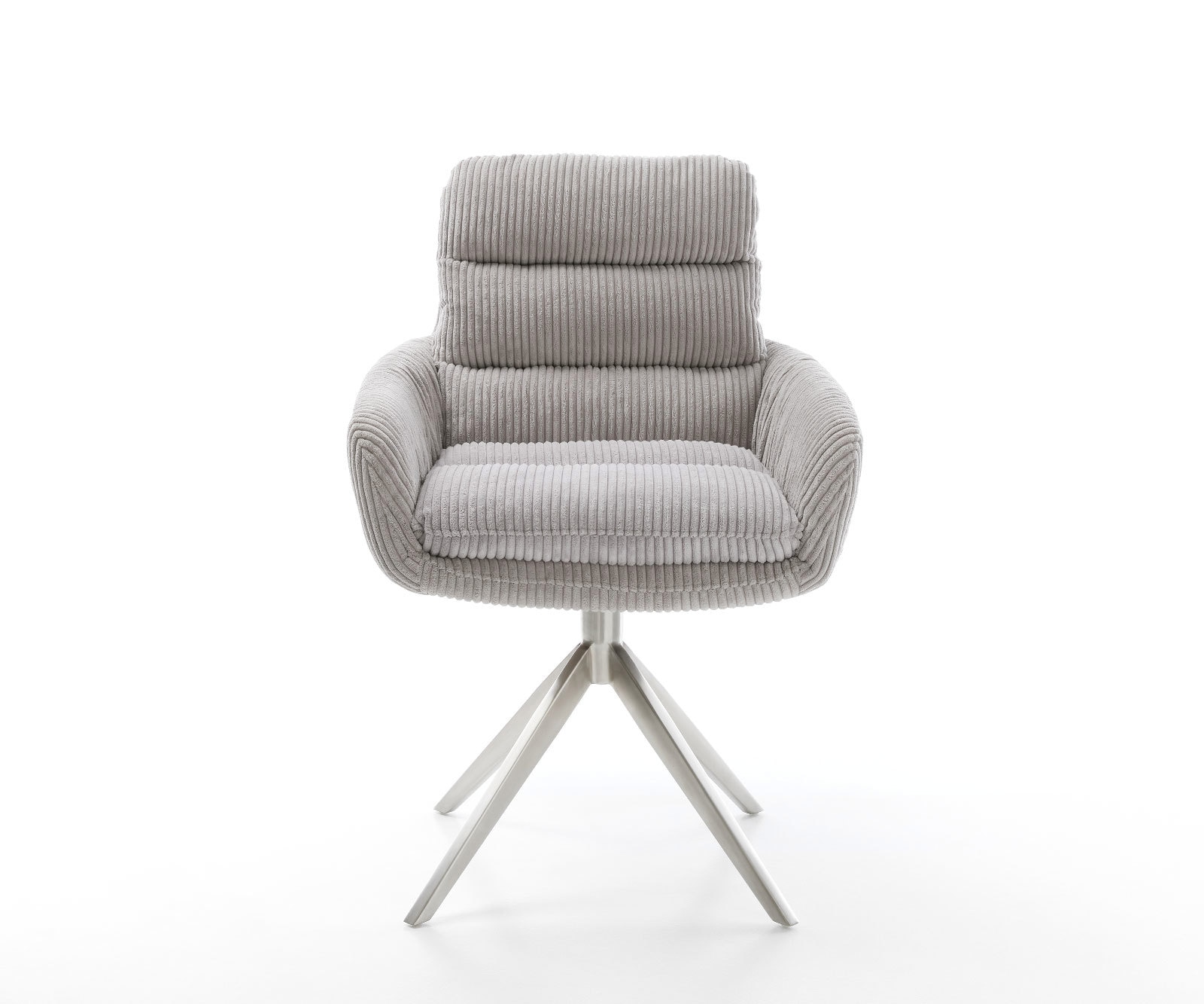 Drehstuhl Abelia-Flex mit Armlehnen Cord Silbergrau Kreuzgestell breit Edelstahl 360° drehbar Wippfunktion 1