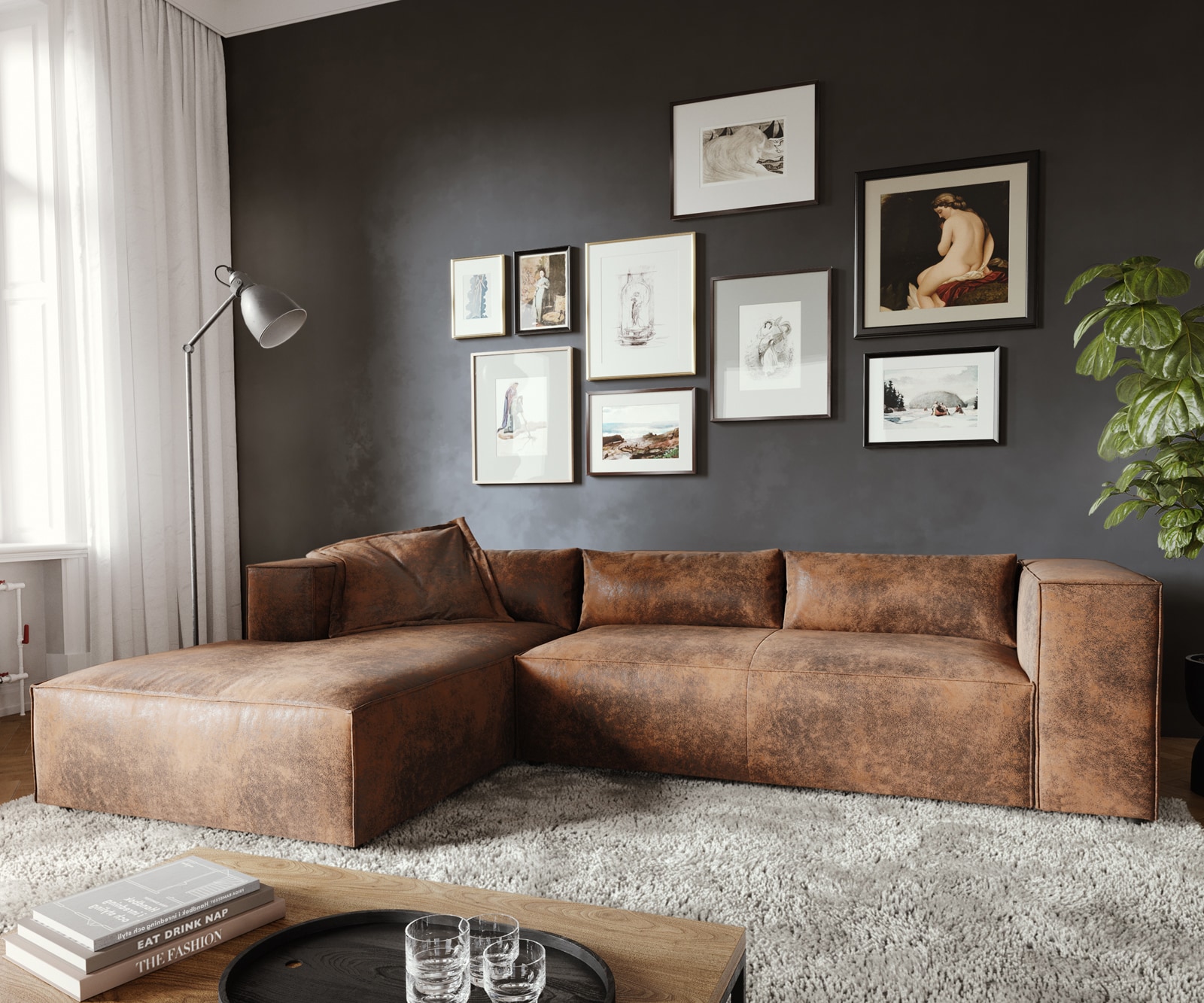 Eckcouch Brom 260x175 cm Lederimitat Braun Recamiere links 3 Eckcouch Brom 260x175 cm Lederimitat Braun Recamiere links 3
