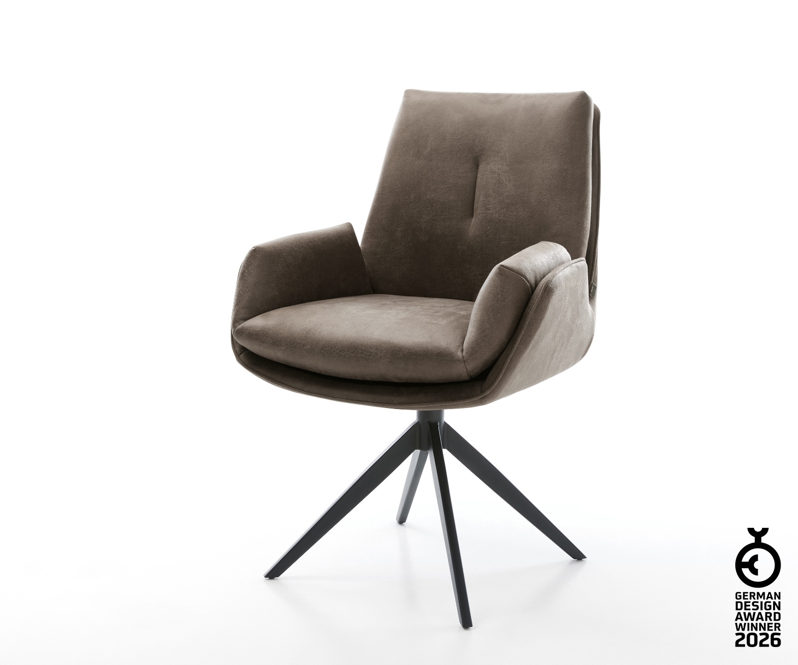 Drehstuhl Clea-Flex Mikrofaser Taupe Vintage Kreuzgestell breit Schwarz 360° drehbar Wippfunktion
