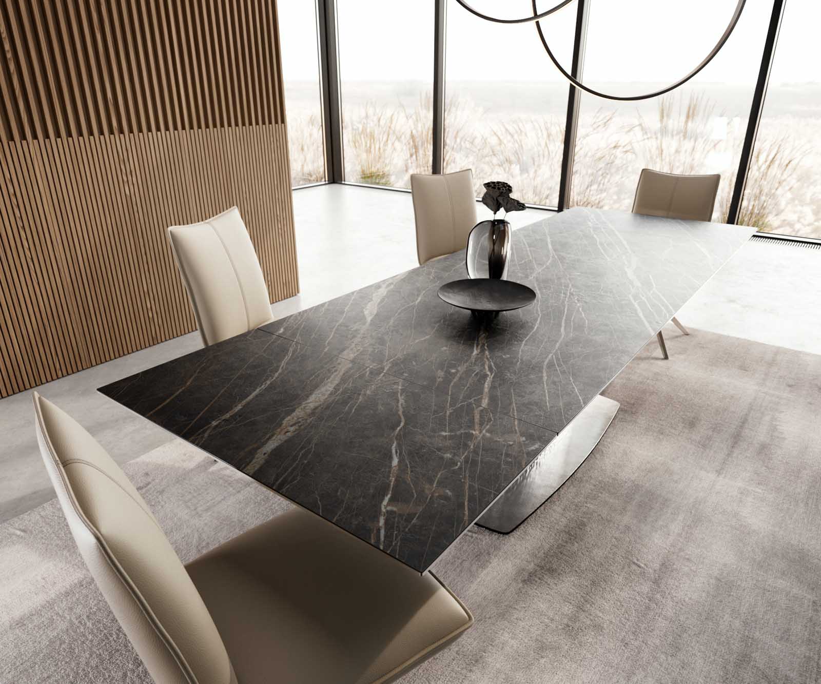 Esstisch Edge 200-300x100 Keramik Laminam®Noir Desir Braun Wave Edelstahl ausziehbar 4 Esstisch Edge 200-300x100 Keramik Laminam®Noir Desir Braun Wave Edelstahl ausziehbar 4