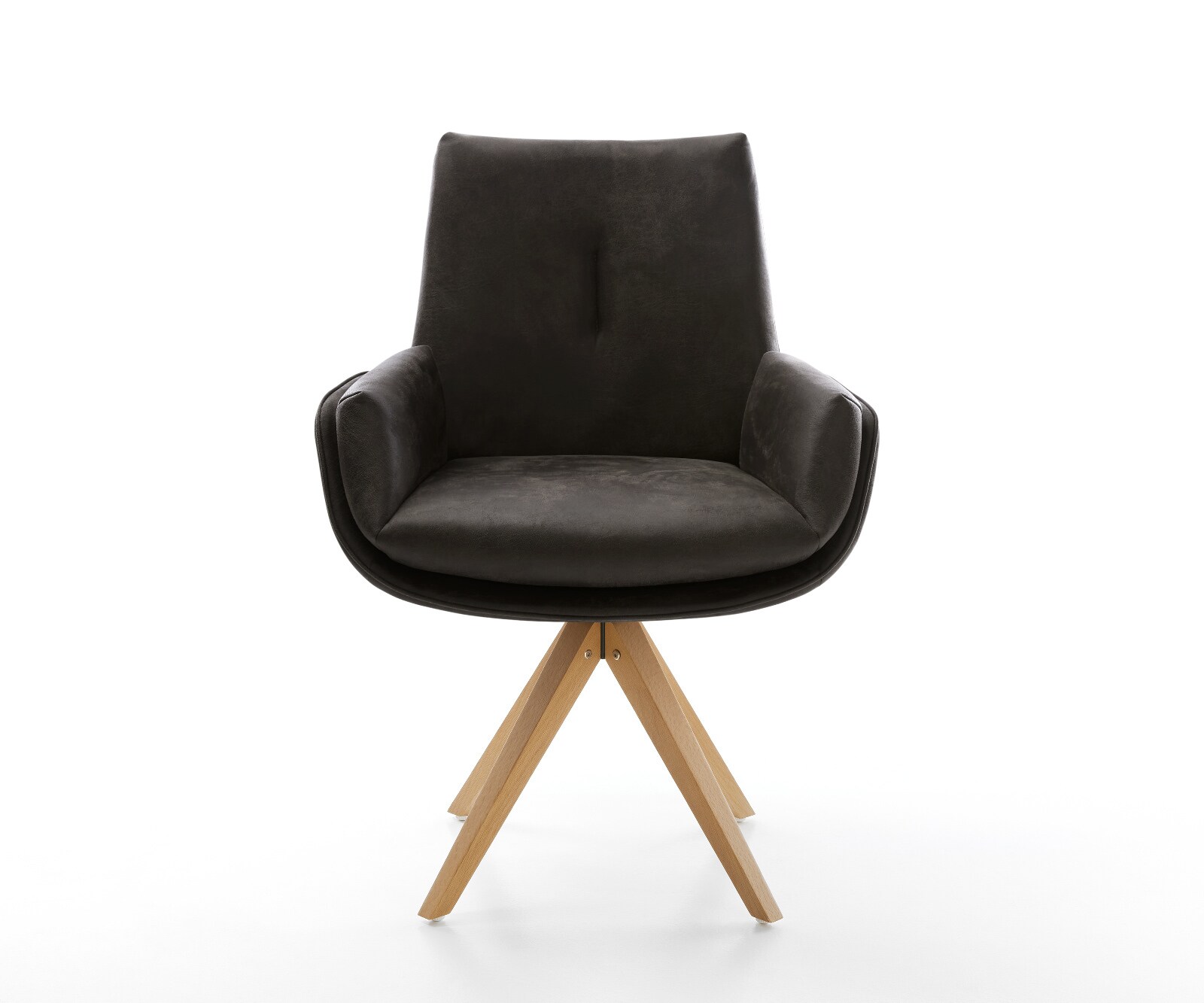 Drehstuhl Clea-Flex Mikrofaser Anthrazit Vintage Holzgestell kantig Natur 180° drehbar 1