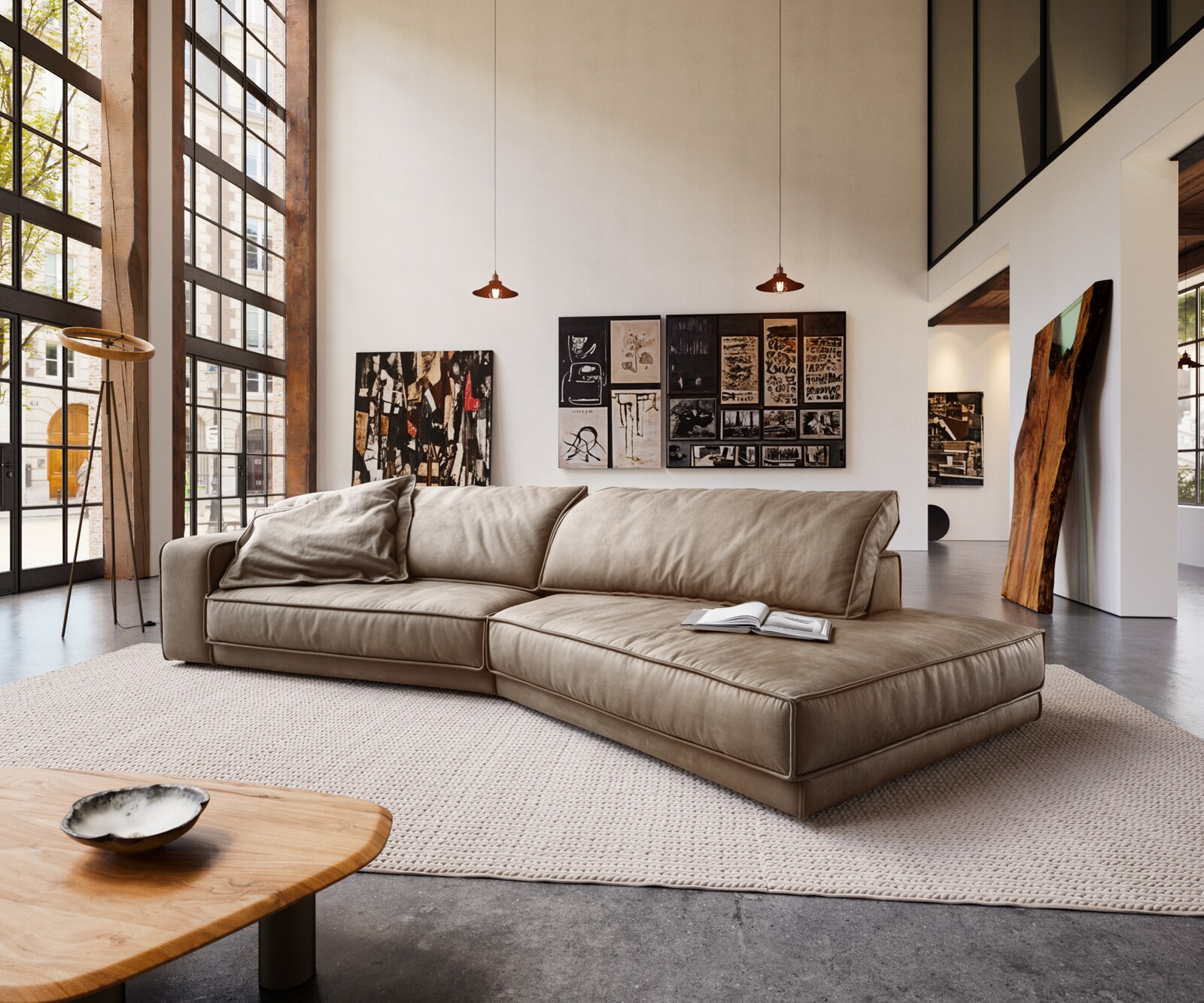 DELIFE Big-Sofa Snoosh 400x150 cm Mikrofaser Schlamm Vintage Recamiere rechts