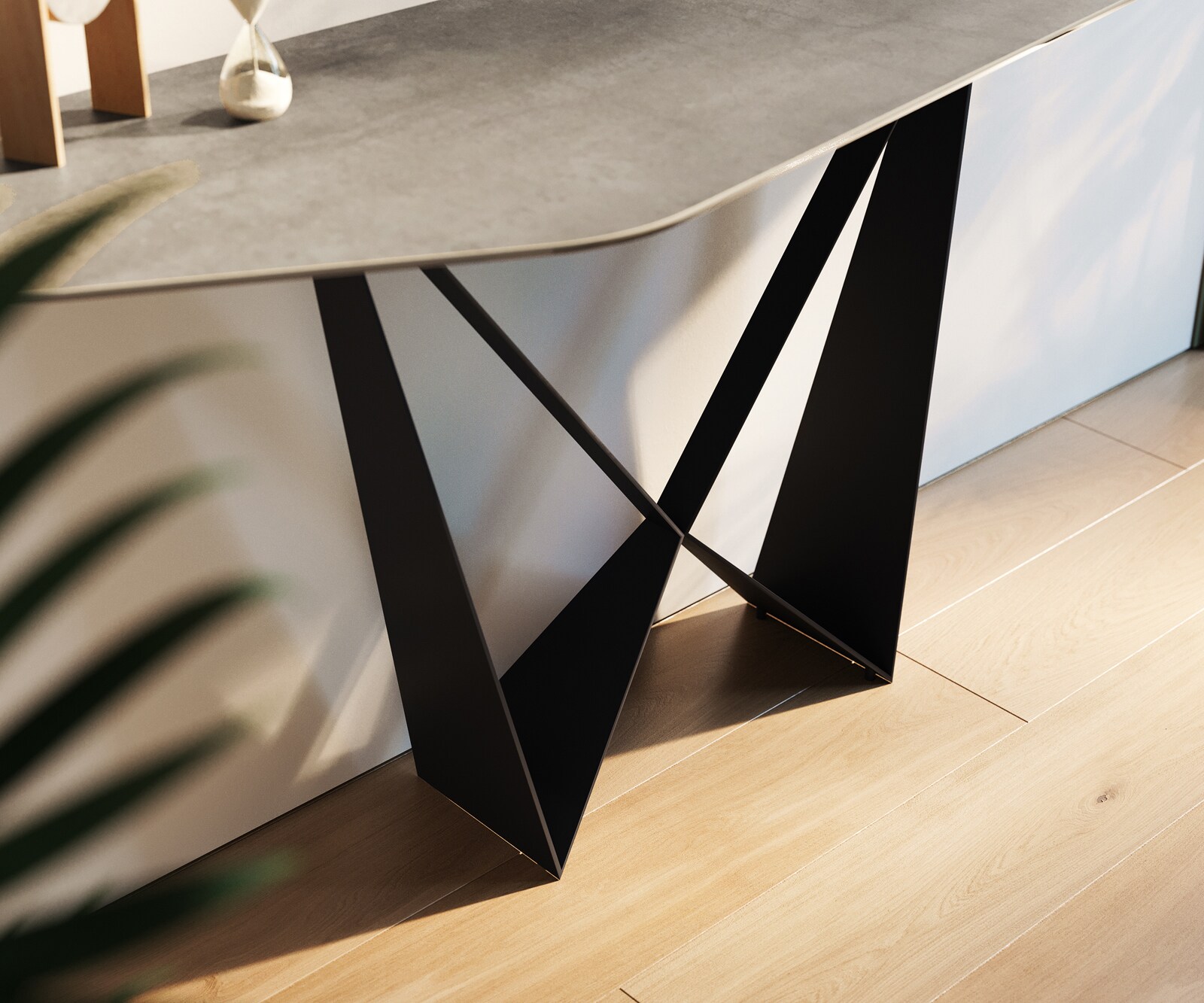 Konsolentisch Edge Polygonal 180x50 cm Keramik Beton Grau Spios Metall Schwarz 5