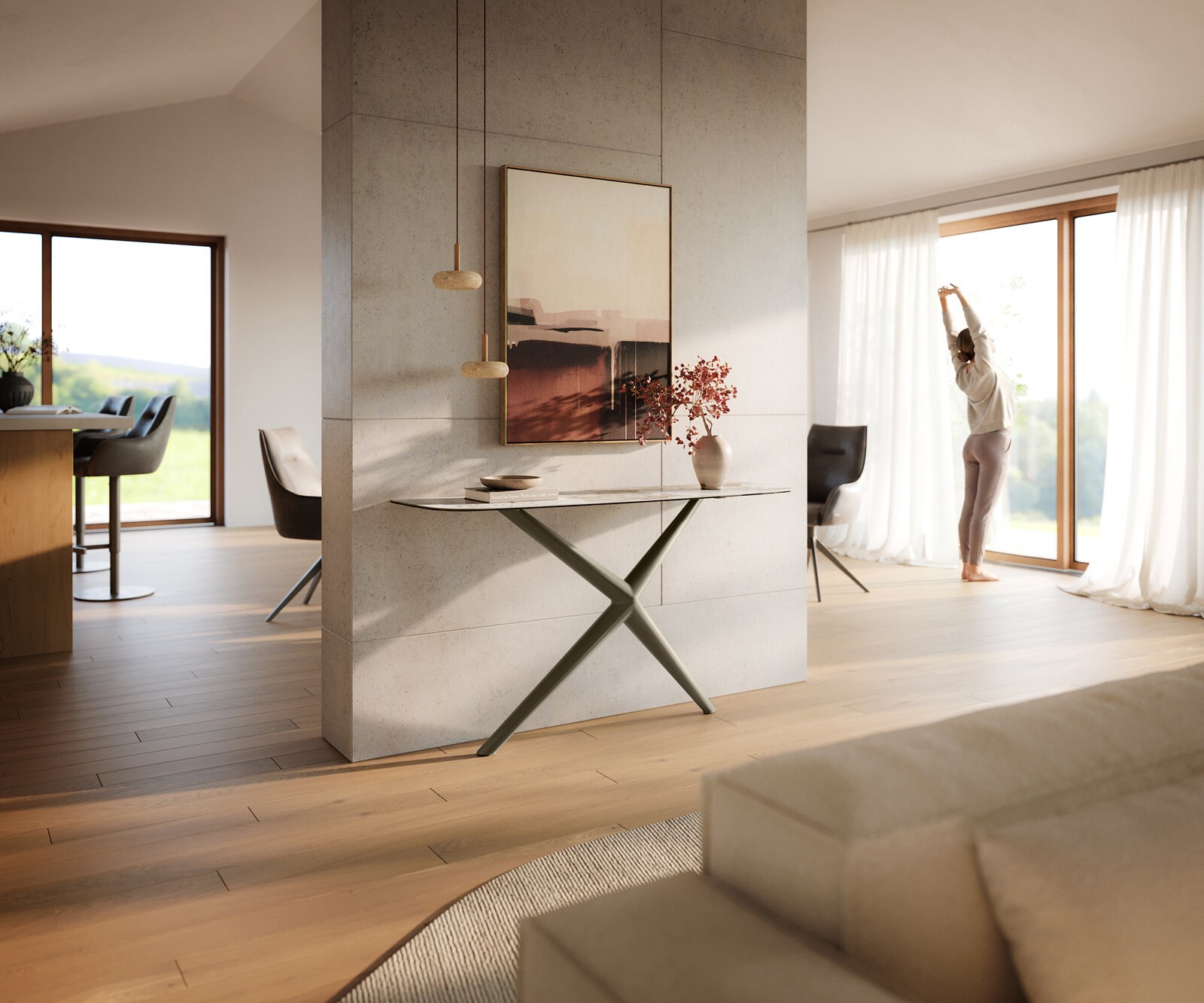 Konsolentisch Edge Boot 140x40 cm Keramik Minas Melange Weiß-Beige Estelo Metall Effektfinish Titan 6