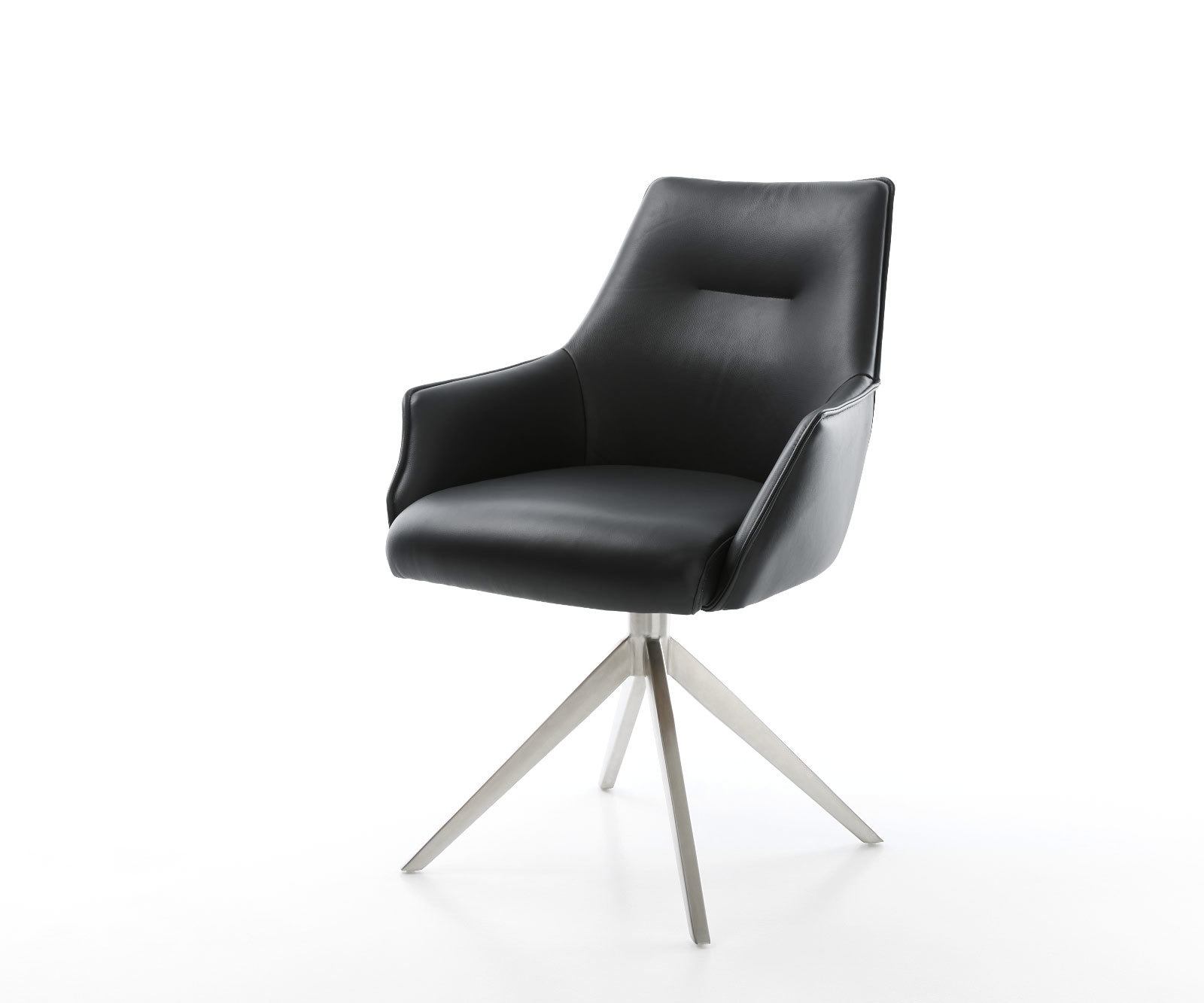 Drehstuhl Alja-Flex mit Armlehnen Echt-Leder Schwarz Kreuzgestell breit Edelstahl 360° drehbar Wippfunktion Taschenfederkern Drehstuhl Alja-Flex mit Armlehnen Echt-Leder Schwarz Kreuzgestell breit Edelstahl 360° drehbar Wippfunktion Taschenfederkern