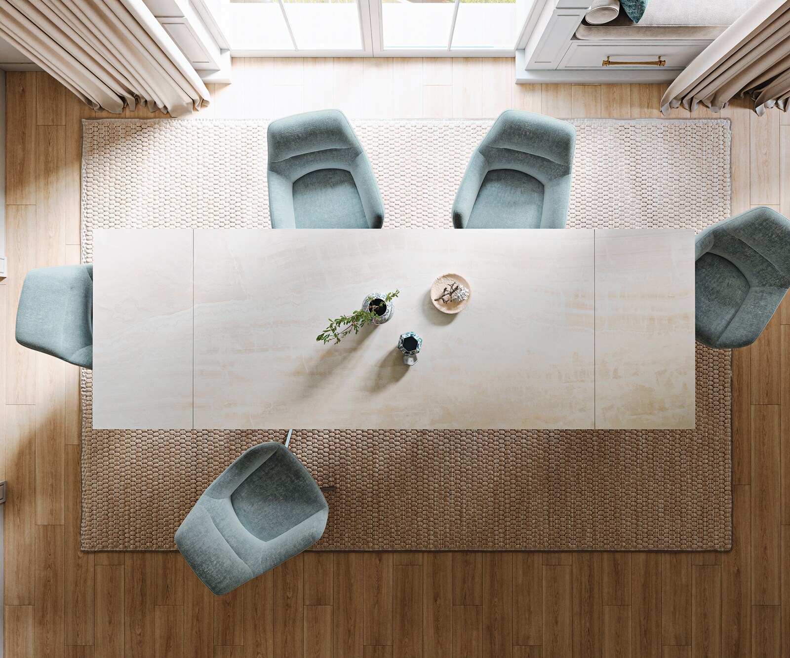 Esstisch Edge 200-300x100 cm Keramik Onyx Champagne Spider Flachstahl Edelstahl ausziehbar 6