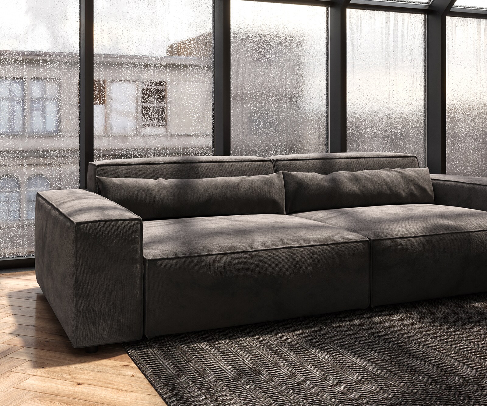 Big-Sofa Sirpio XL 270x130 cm Mikrofaser Khakibraun mit Hocker 5