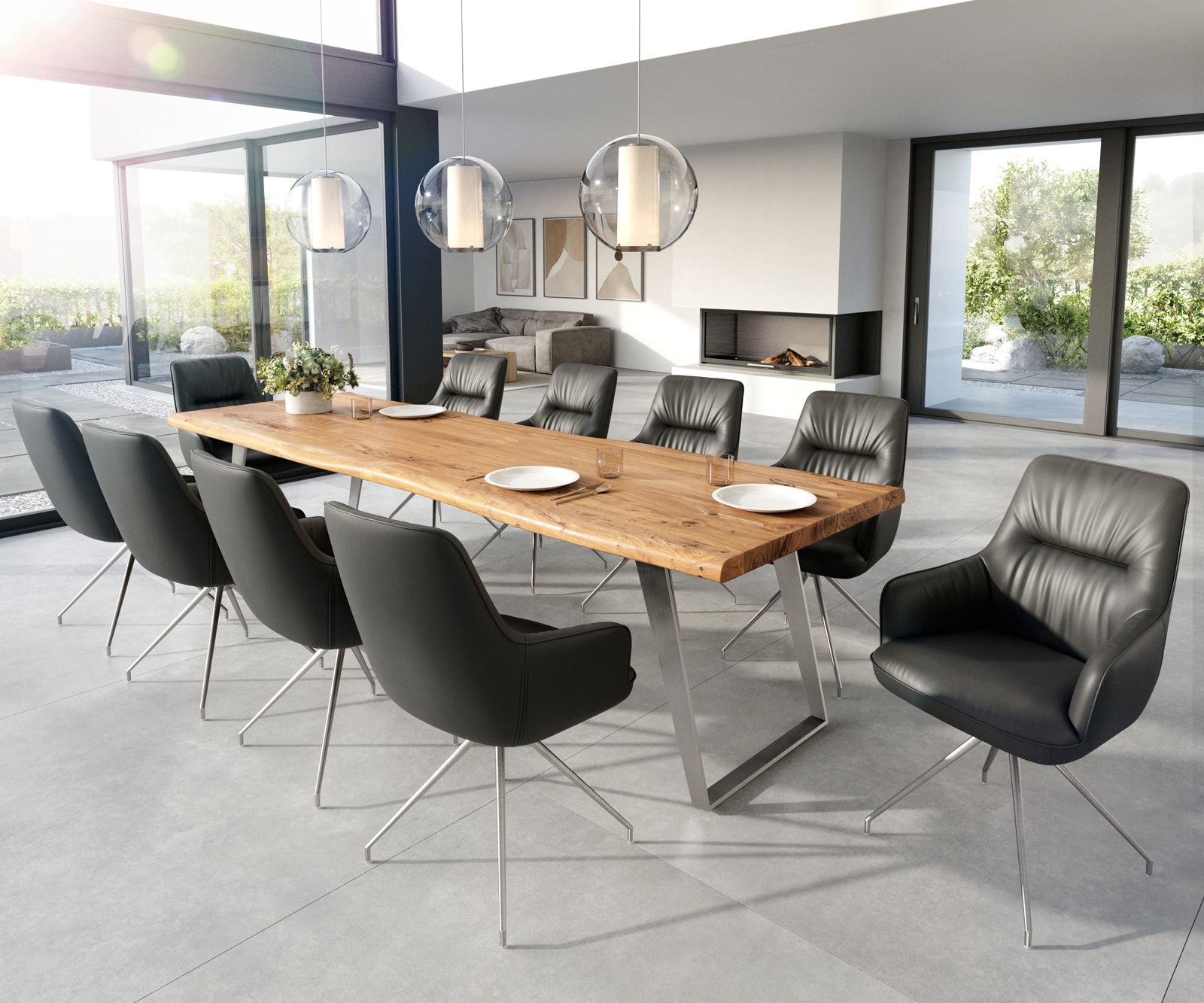 Esszimmerstuhl Zelia-Flex mit Armlehnen Echt-Leder Schwarz Kreuzgestell konisch Edelstahl Taschenfederkern 3 Esszimmerstuhl Zelia-Flex mit Armlehnen Echt-Leder Schwarz Kreuzgestell konisch Edelstahl Taschenfederkern 3