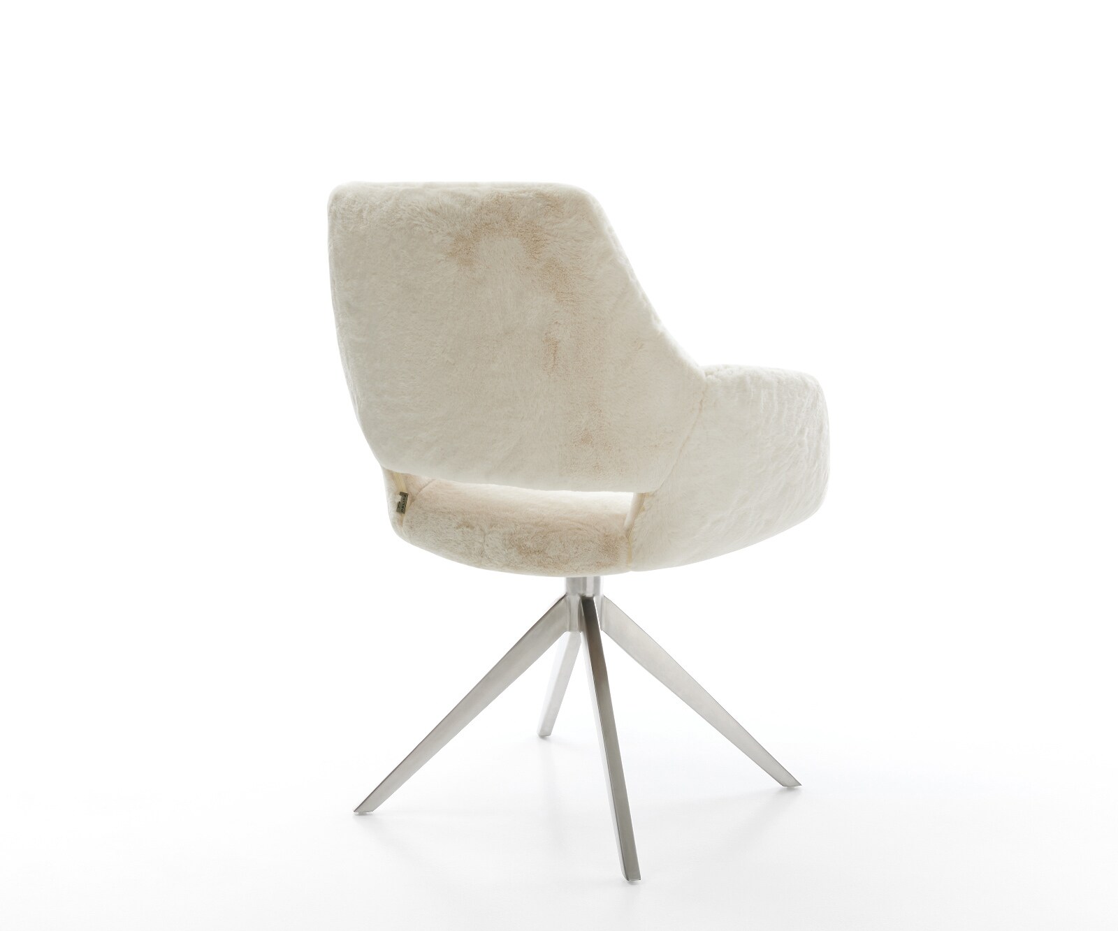 Drehstuhl Yago-Flex mit Armlehnen Plüsch Creme-Weiß Kreuzgestell breit Edelstahl 360° drehbar Wippfunktion Taschenfederkern 4