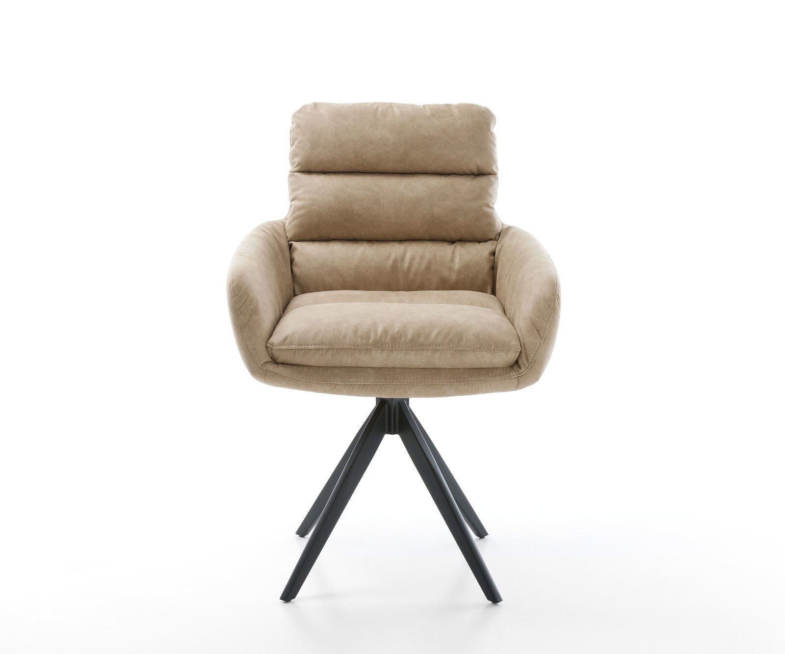 Esszimmerstuhl Abelia-Flex mit Armlehnen Mikrofaser Beige Vintage Kreuzgestell kantig Schwarz 1