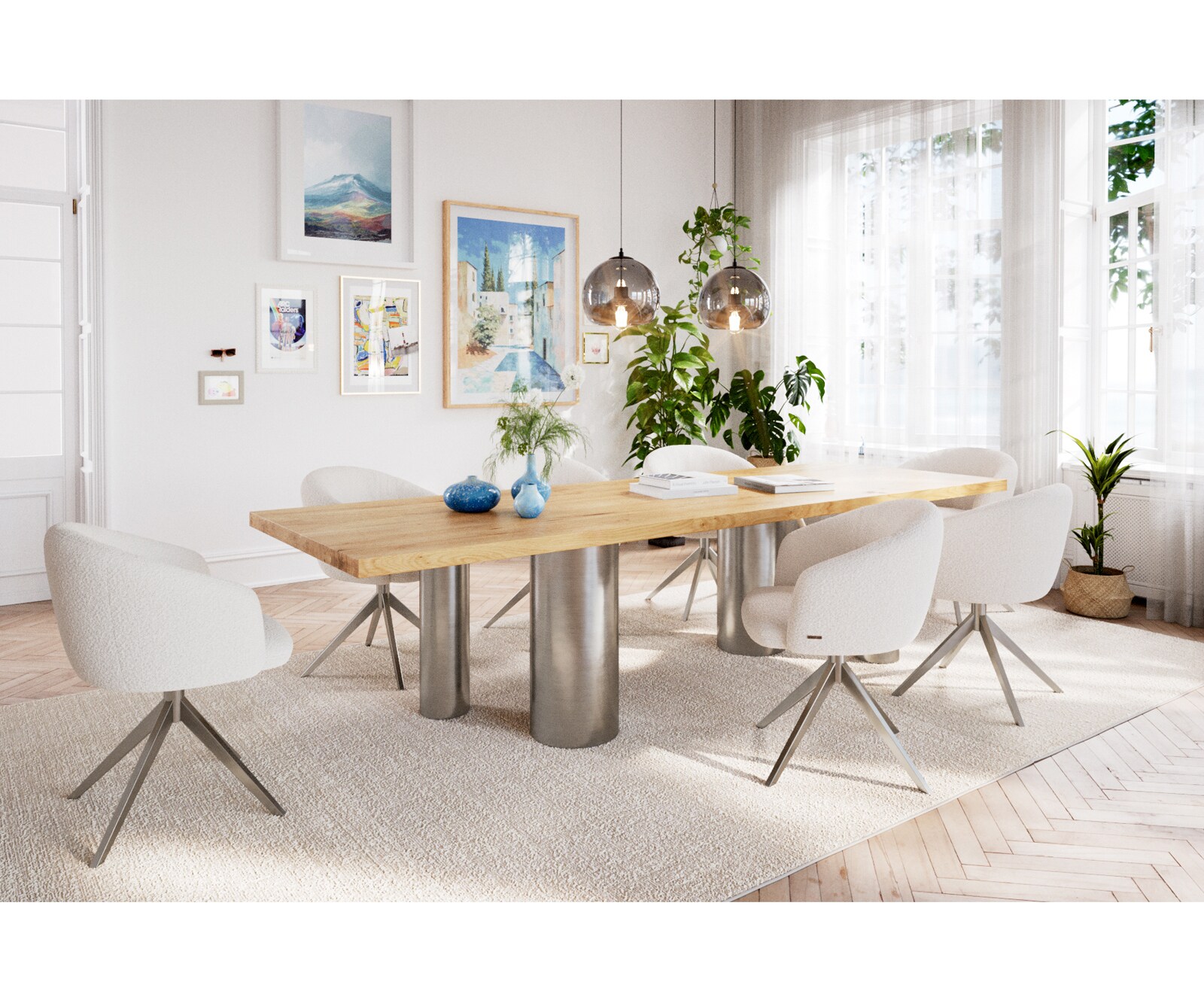 Esstisch Edge 300x100 Eiche Natur Pilier Edelstahl gebürstet 6