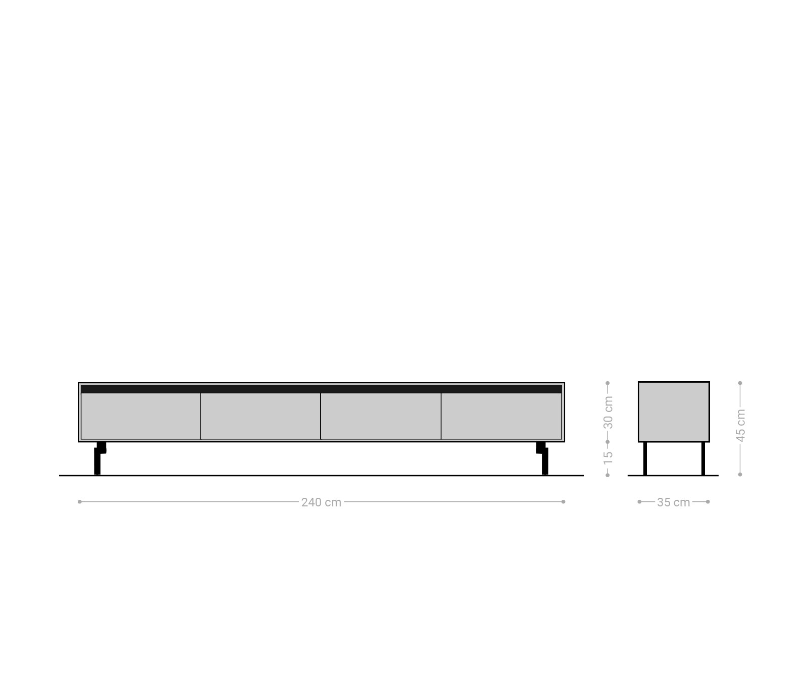 Lowboard Stonegrace 240 cm Akazie Natur 4 Türen Fuß Oval Edelstahl 5