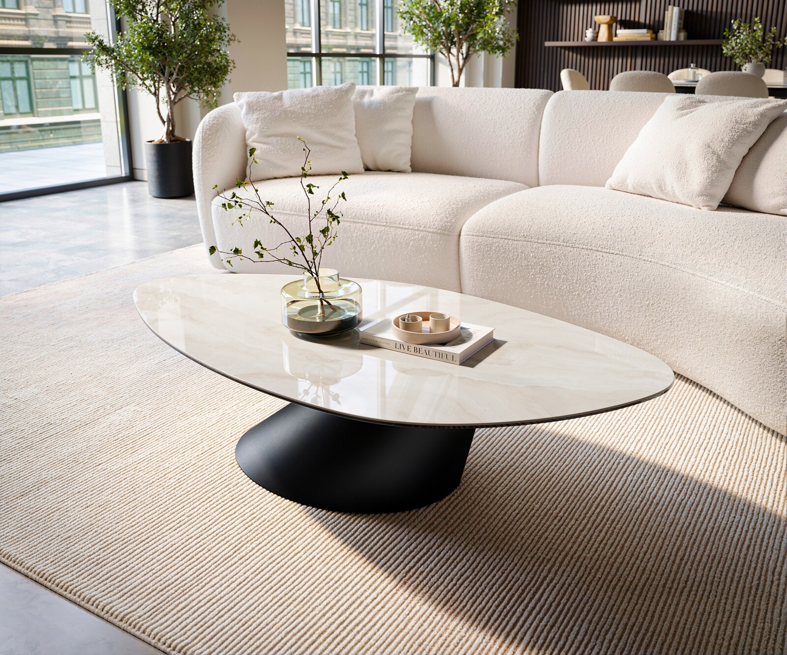 Couchtisch Edge Organisch 140x76 cm Keramik Onyx Champagne Conis Metall Schwarz 3