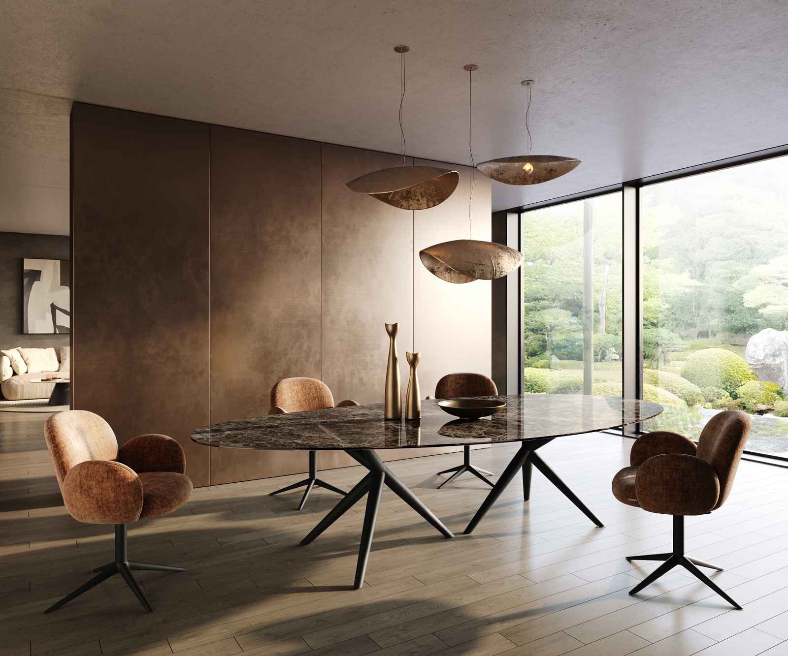 Esstisch Edge Oval 315x150 cm Keramik Emperador Extra Lucidato Dunkelbraun Estelar rund Metall Schwarz 6