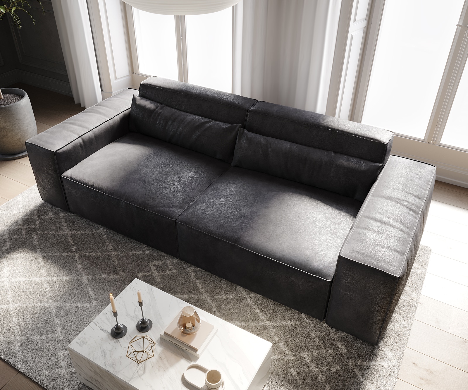 Big-Sofa Sirpio 230x95 cm Lederimitat Vintage Anthrazit 3 Big-Sofa Sirpio 230x95 cm Lederimitat Vintage Anthrazit 3