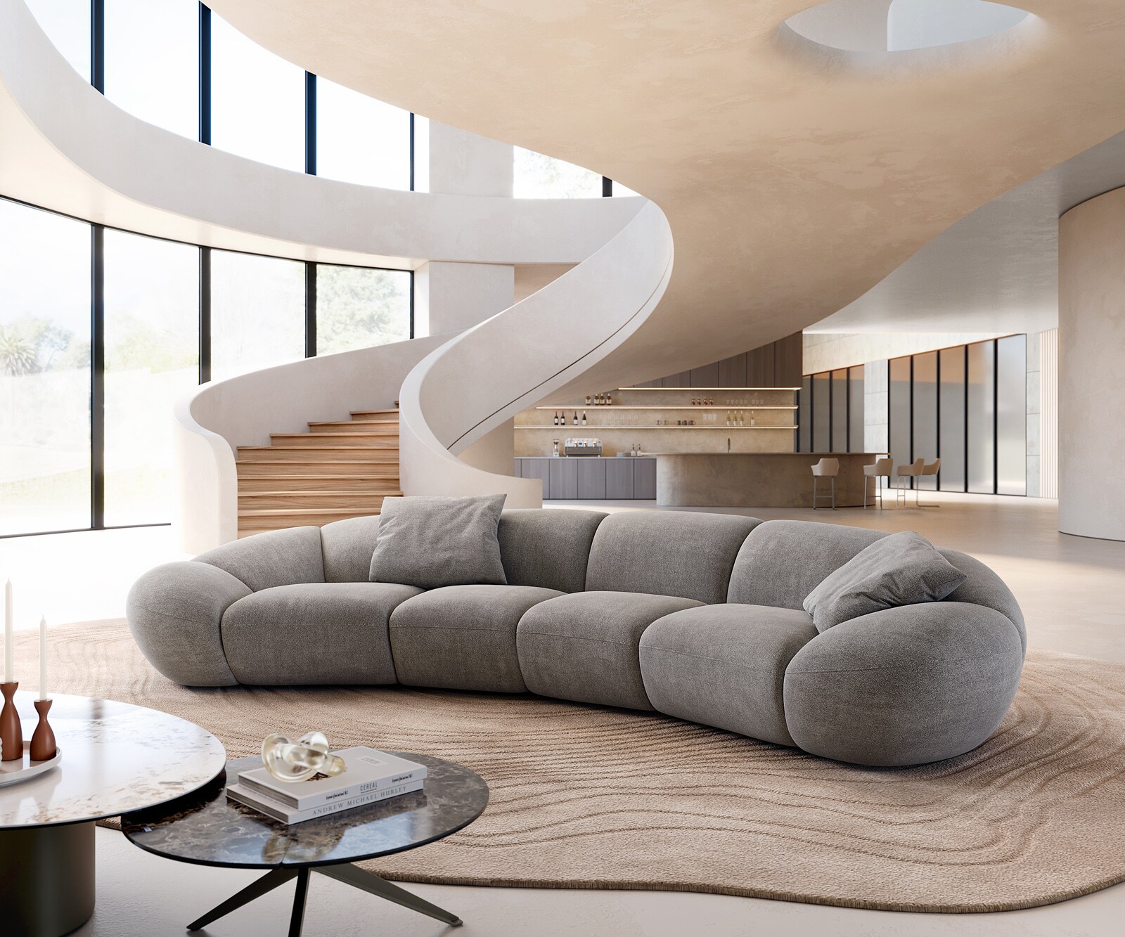 Big-Sofa Lunna 360x175 cm Strukturstoff Soft Grau 2 Kissen 1