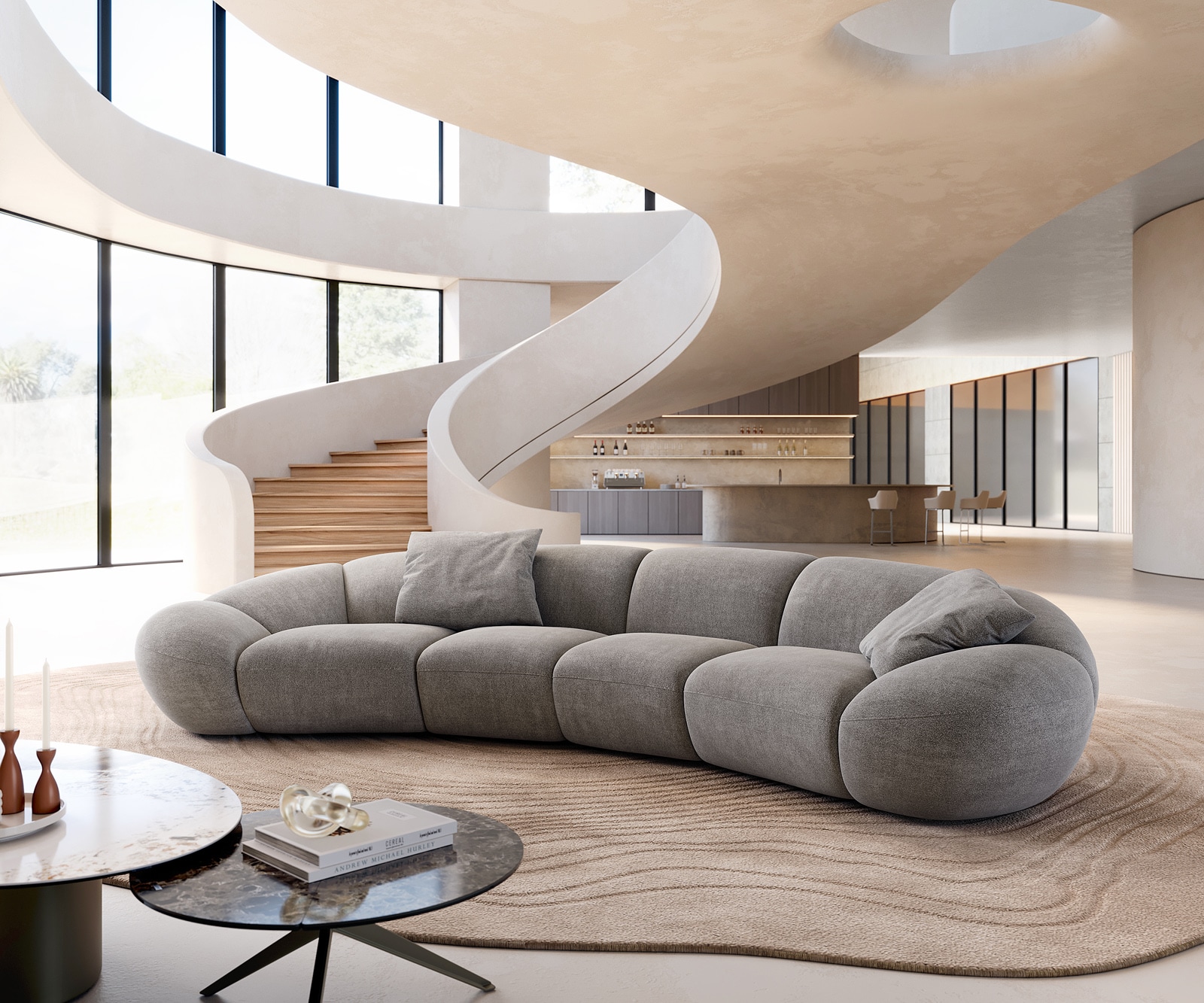 Big-Sofa Lunna Strukturstoff Soft Grau 360x175 cm 2 Kissen