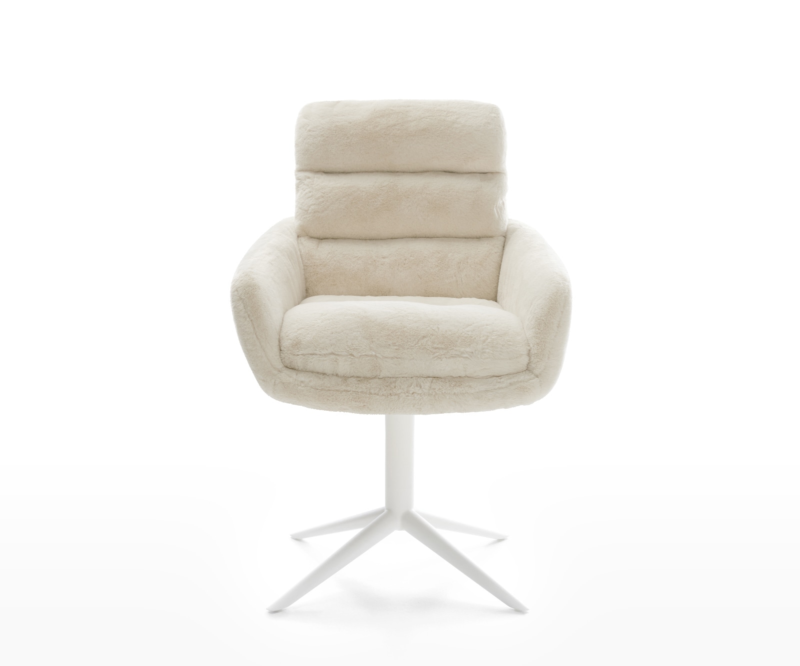 Drehstuhl Abelia-Flex mit Armlehnen Plüsch Creme-Weiß Fußkreuz Weiß 360° drehbar Wippfunktion 1