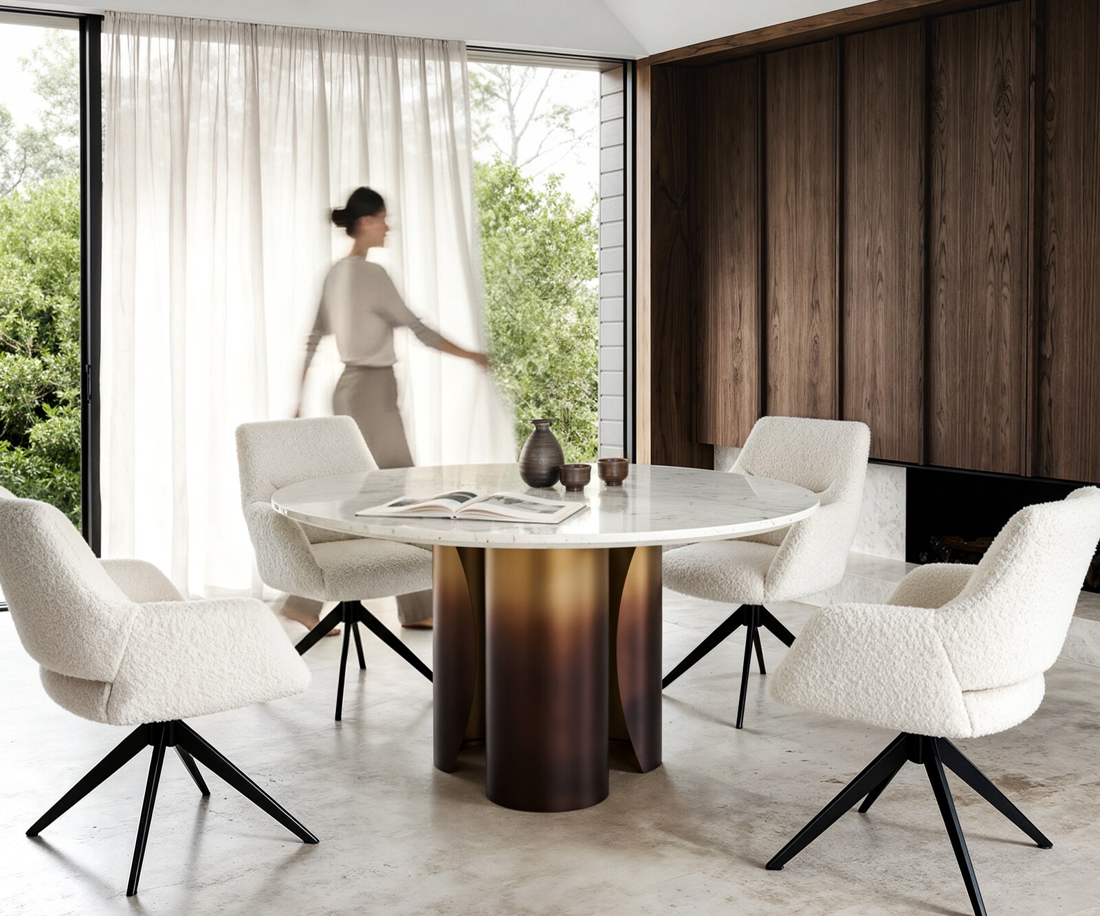 Esstisch Adenza Rund 140x140 cm Marmor Weiß Metall Gold Ombre