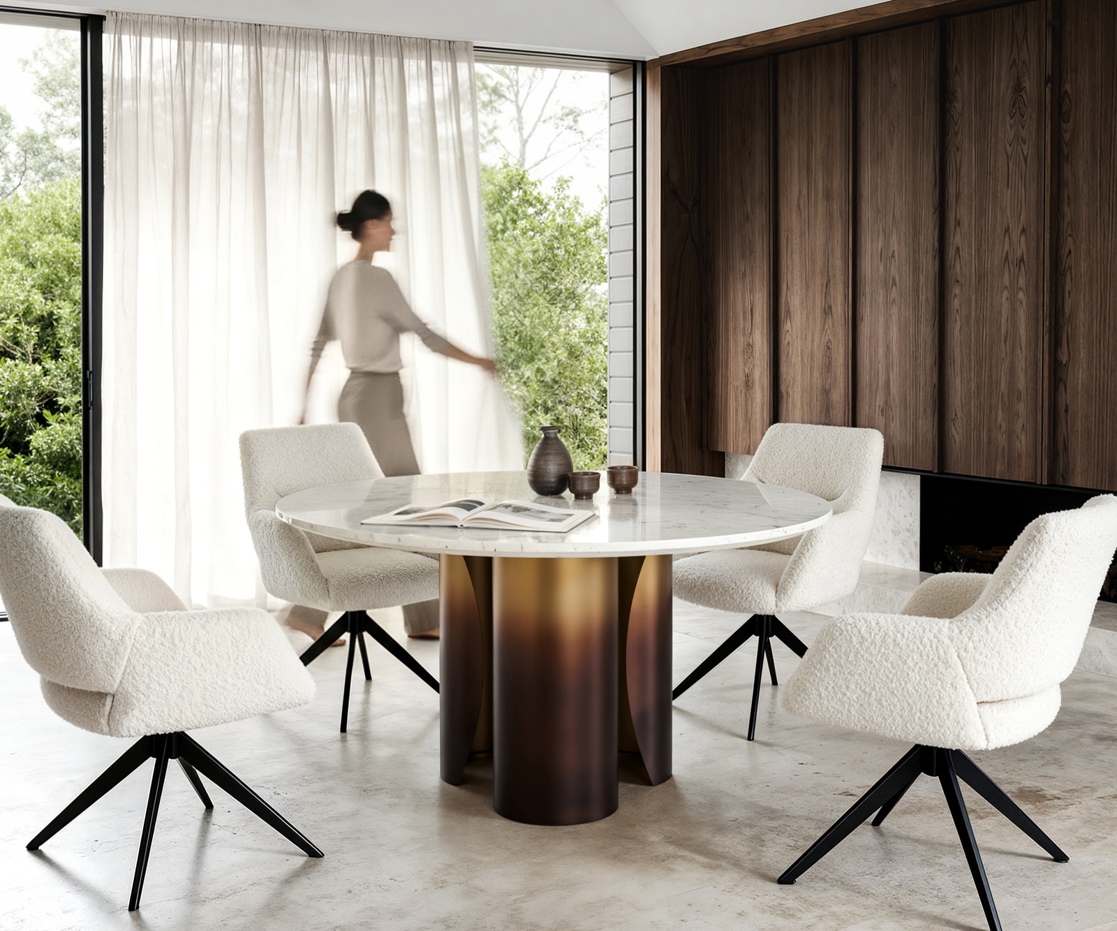 Esstisch Adenza Rund 140x140 cm Marmor Weiß Metall Gold Ombre