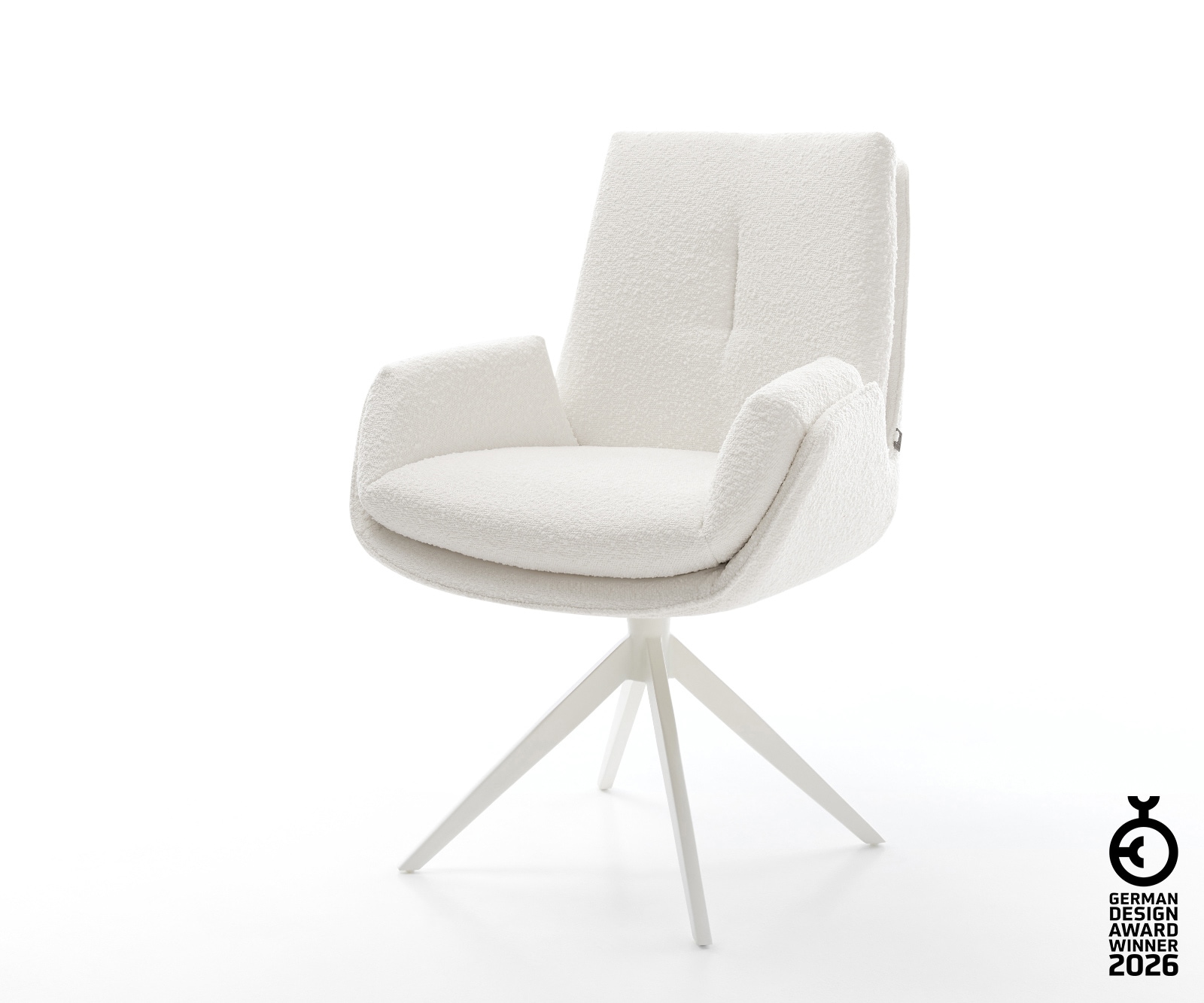 Drehstuhl Clea-Flex Bouclé Creme-Weiß Kreuzgestell breit Weiß 360° drehbar Wippfunktion 1