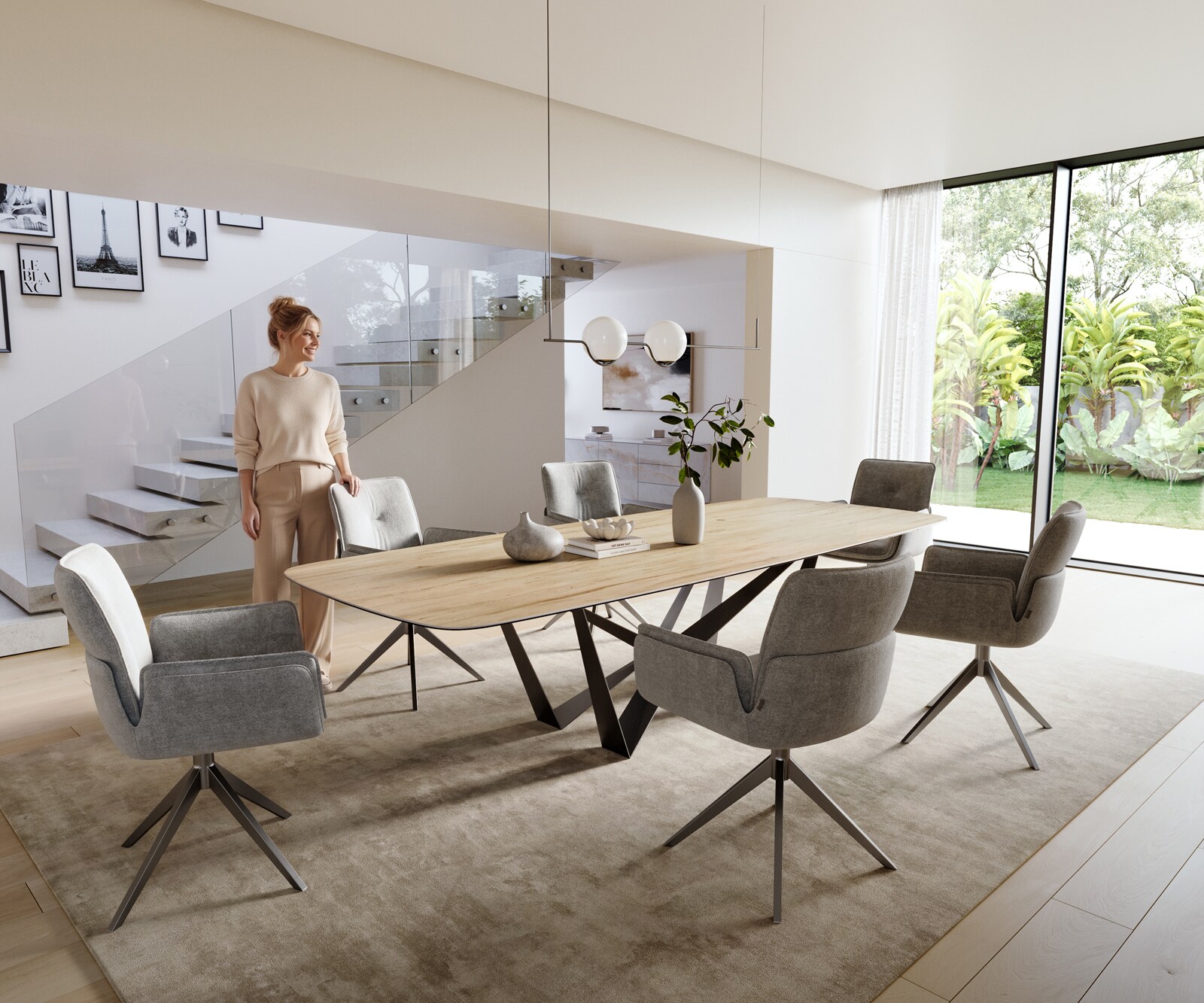 Esstisch Edge Boot 300x120 cm Keramik Laminam® Sabbia Eichefarbig Spider Flachstahl Edelstahl Graphit 6