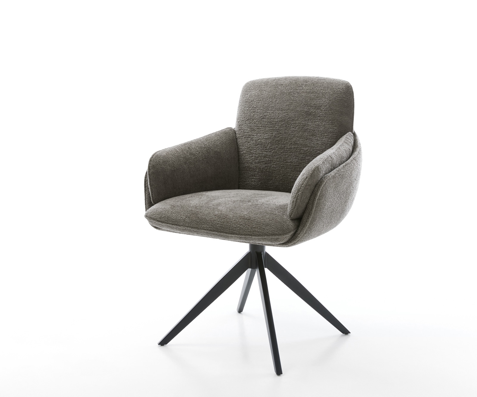 Drehstuhl Luan-Flex mit Armlehnen Bouclé Soft Schlamm Kreuzgestell breit Schwarz 360° drehbar Wippfunktion