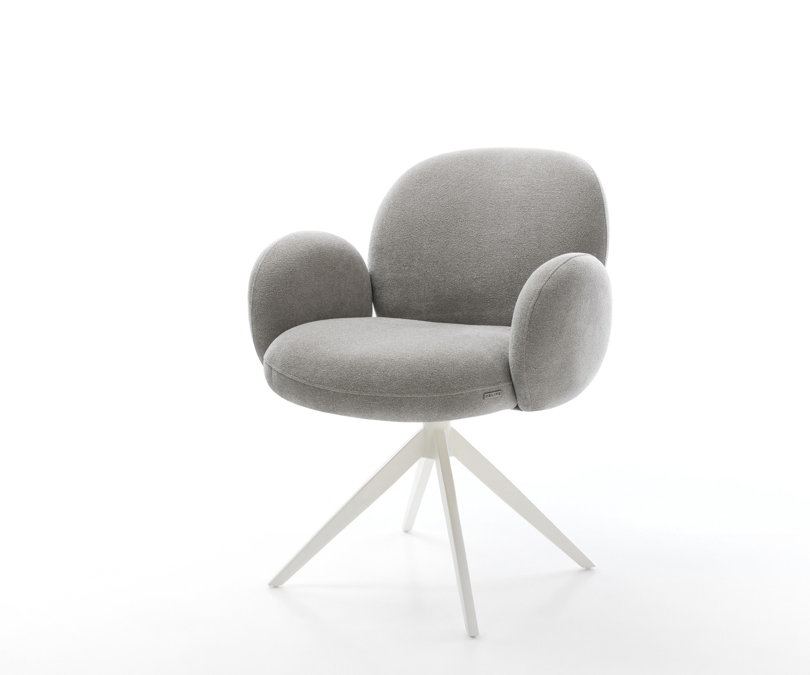 Drehstuhl Nube-Flex mit Armlehnen Strukturstoff Soft Grau Kreuzgestell breit Weiß 360° drehbar Wippfunktion Taschenfederkern