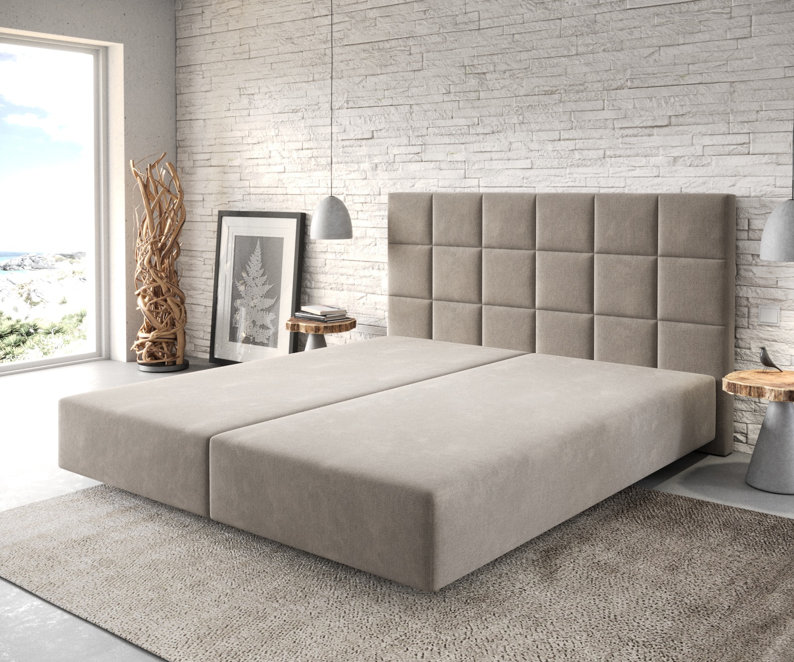 Boxspringgestell Dream-Fine 180x200 cm Mikrofaser Beige 1