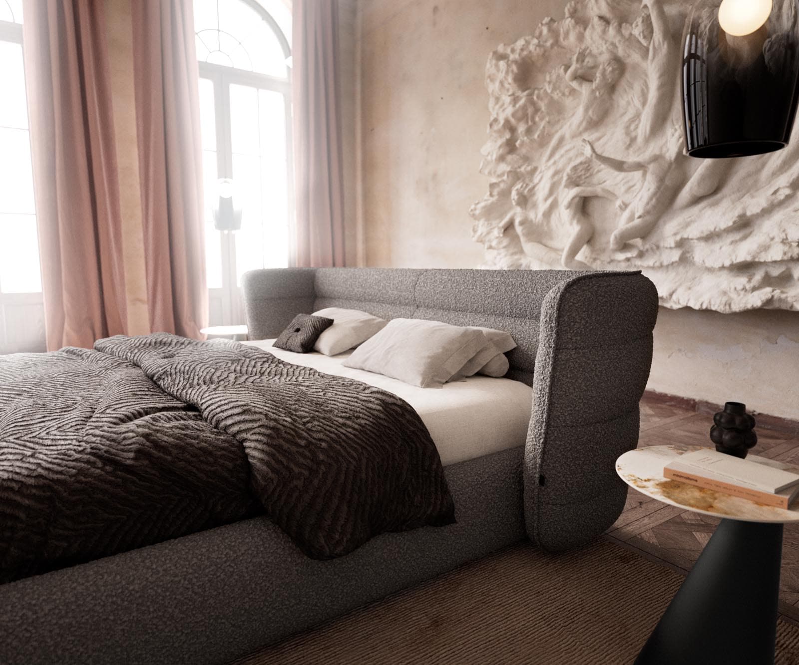 Polsterbettgestell Simea 180x200 cm Bouclé Silbergrau 4 Polsterbettgestell Simea 180x200 cm Bouclé Silbergrau 4