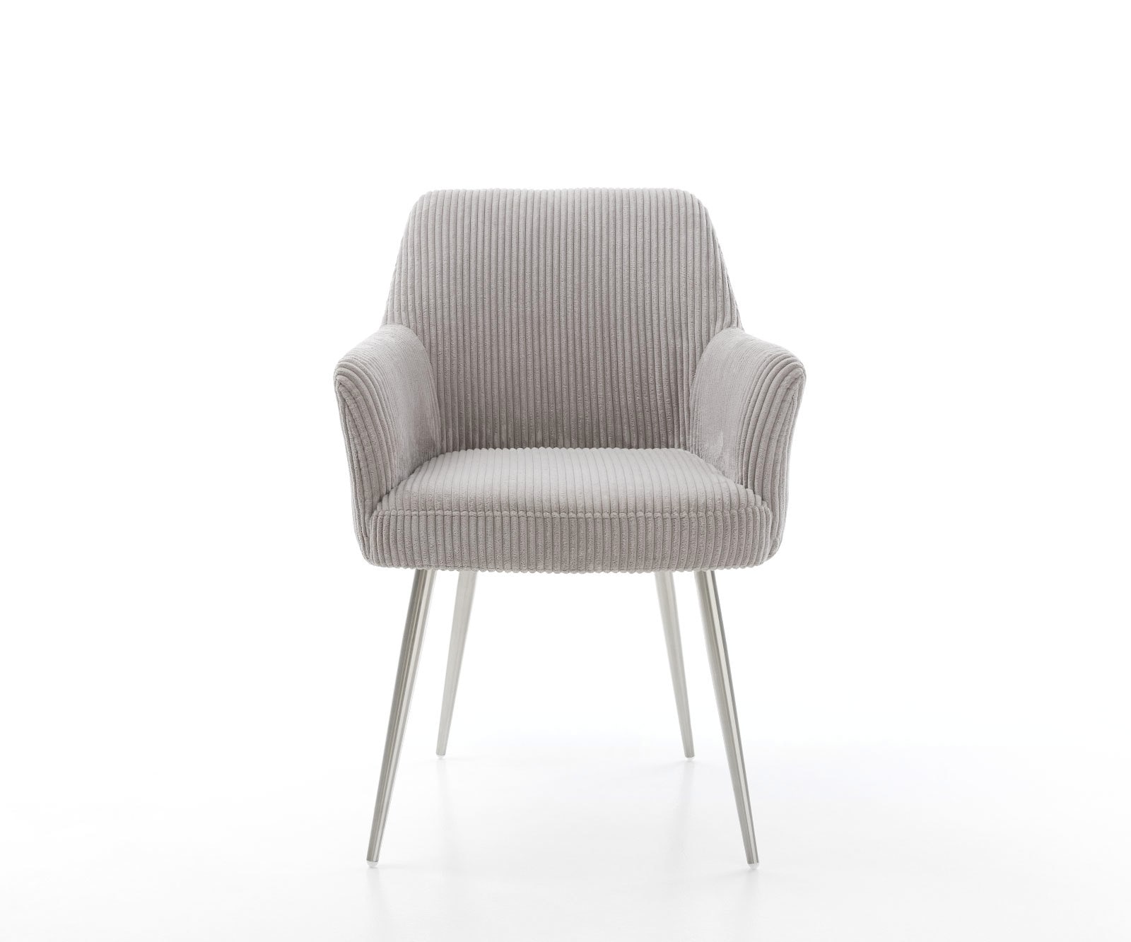 Esszimmerstuhl Xana-Flex mit Armlehnen Cord Silbergrau 4-Fuß konisch Edelstahl Taschenfederkern 1 Esszimmerstuhl Xana-Flex mit Armlehnen Cord Silbergrau 4-Fuß konisch Edelstahl Taschenfederkern 1