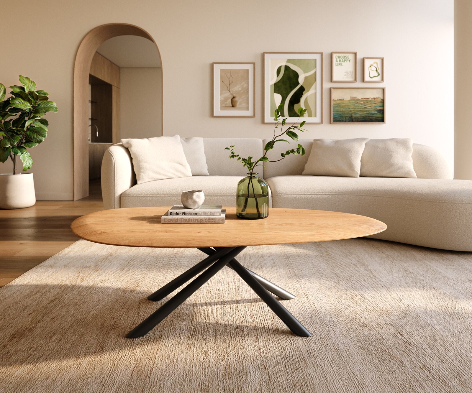 Couchtisch Edge Oval 140x75 cm Eiche Natur Runde Kante Sarity Metall Schwarz 1