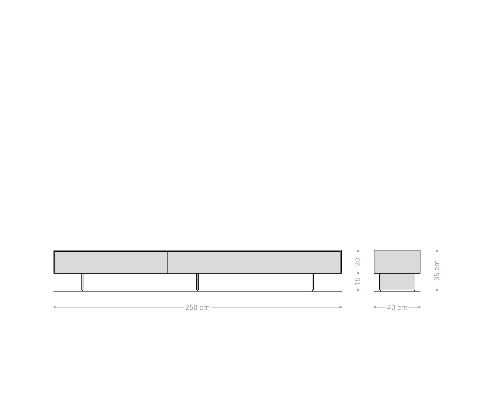 Lowboard Cuor 250 cm Keramik Laminam® Travertino Bianco Creme-Weiß 1 Klappe 1 Schubfach Fuß Schwebeoptik Metall Schwarz 8