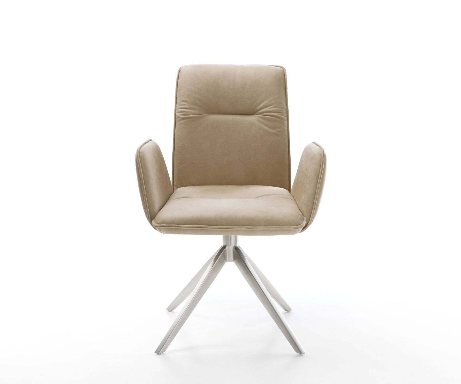 Drehstuhl Vinja-Flex Mikrofaser Beige Vintage Kreuzgestell breit Edelstahl 360° drehbar Wippfunktion 1