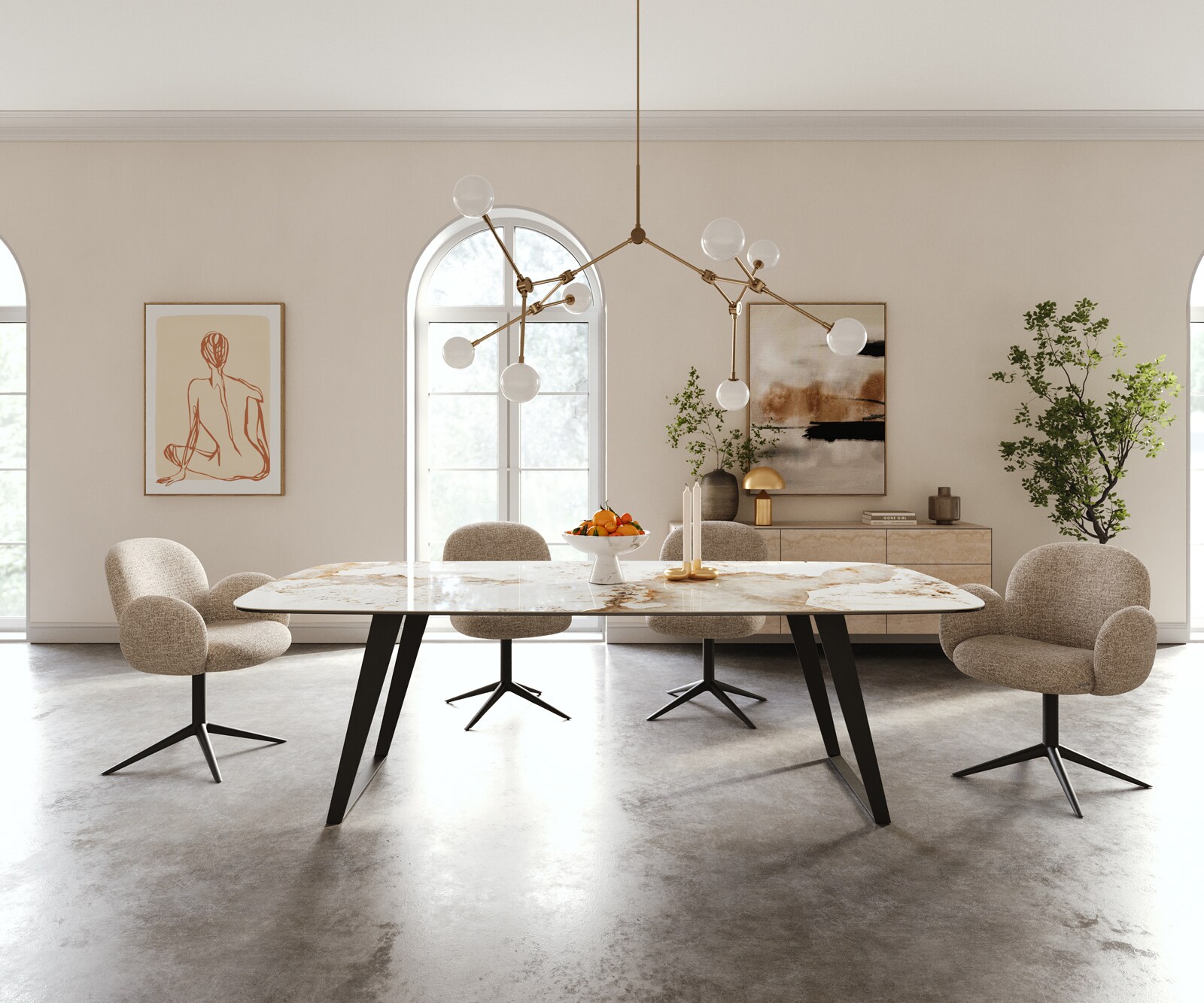 Esstisch Edge Boot 240x120 cm Keramik Minas Melange Weiß-Beige Metall Schräg Schwarz 2