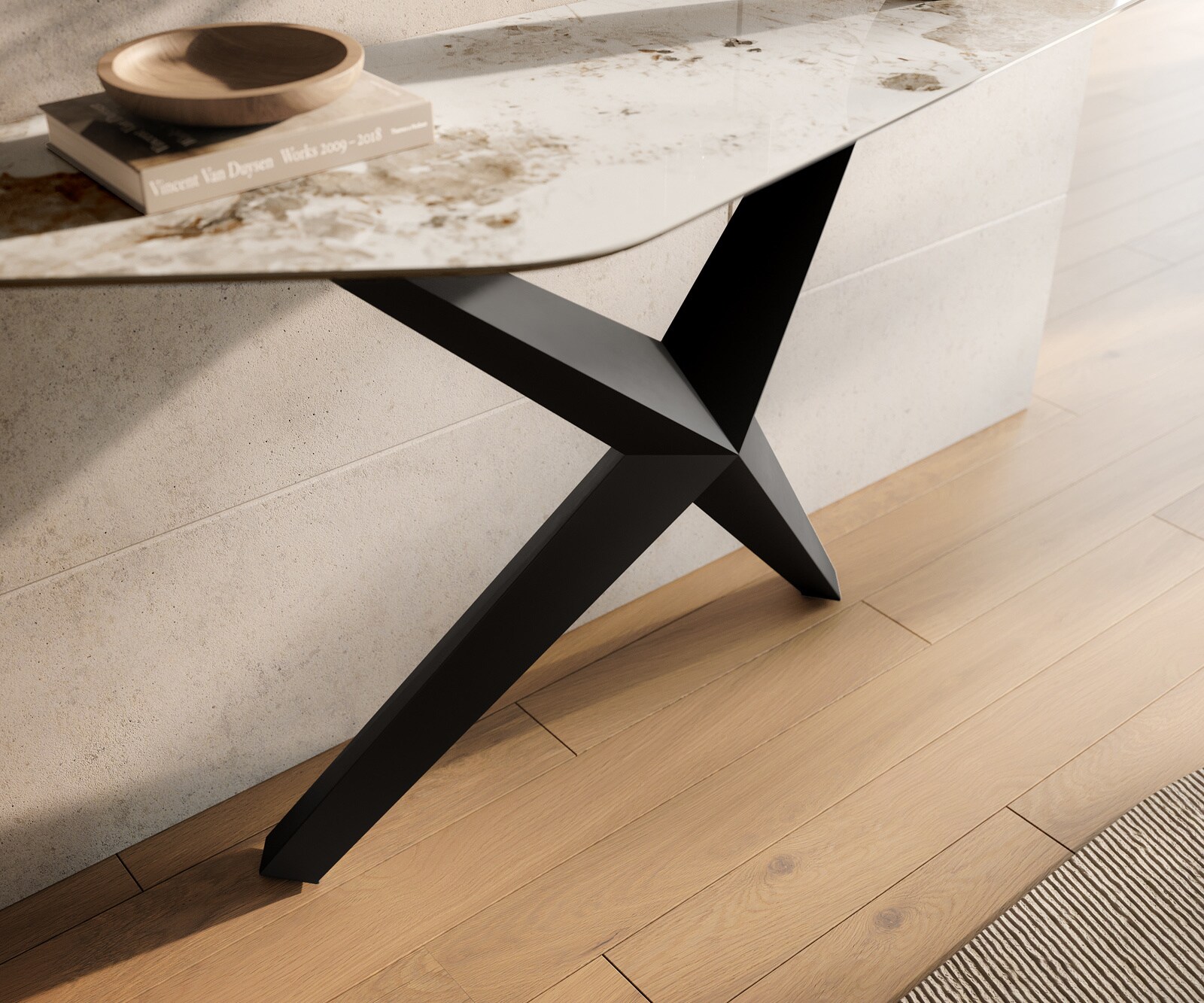 Konsolentisch Edge Polygonal 140x50 cm Keramik Minas Melange Weiß-Beige Zentharo Metall Schwarz 5