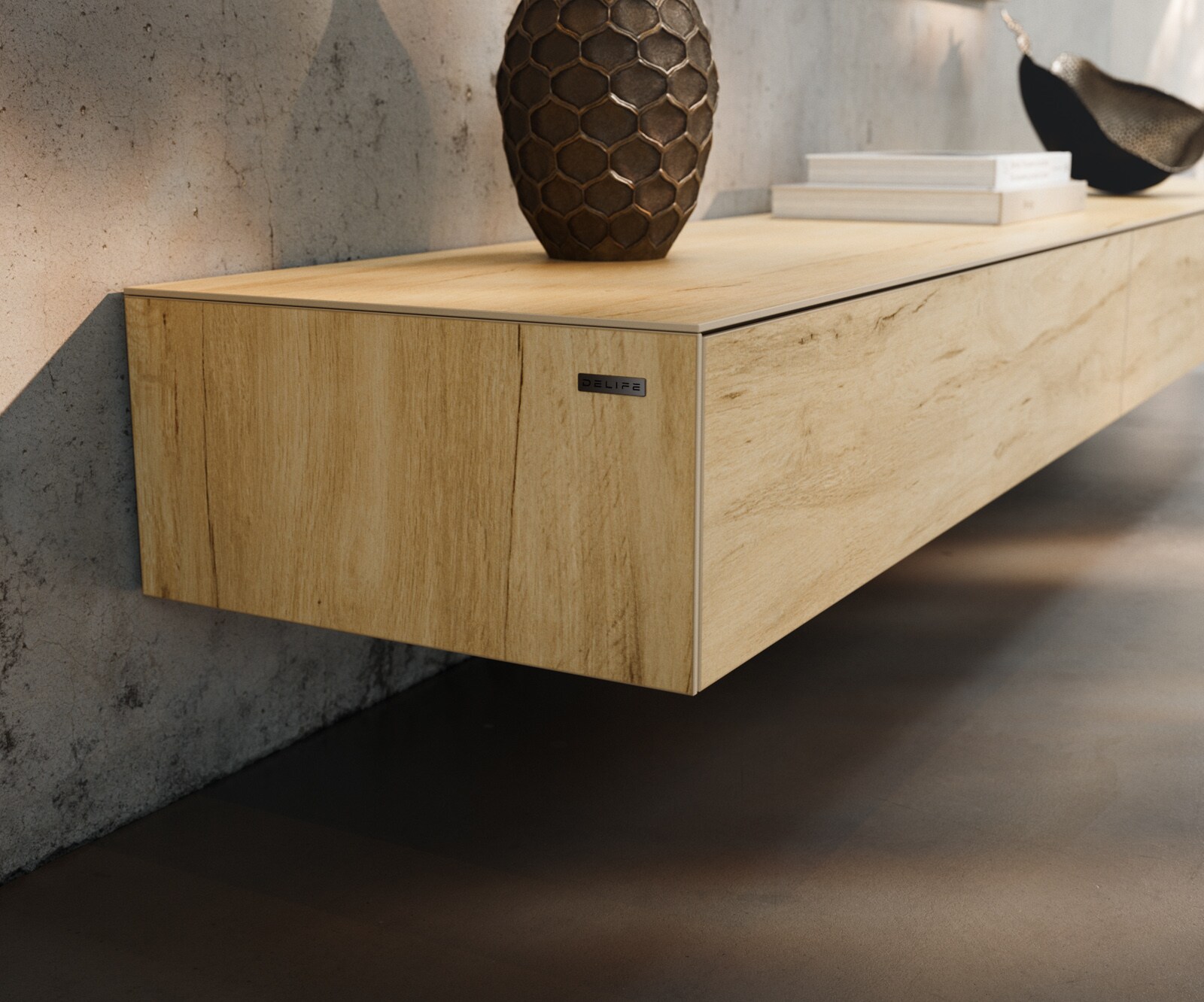 Lowboard Cuor 250 cm Keramik Laminam® Sabbia Eichefarbig 1 Klappe 1 Schubfach Schwebend 6