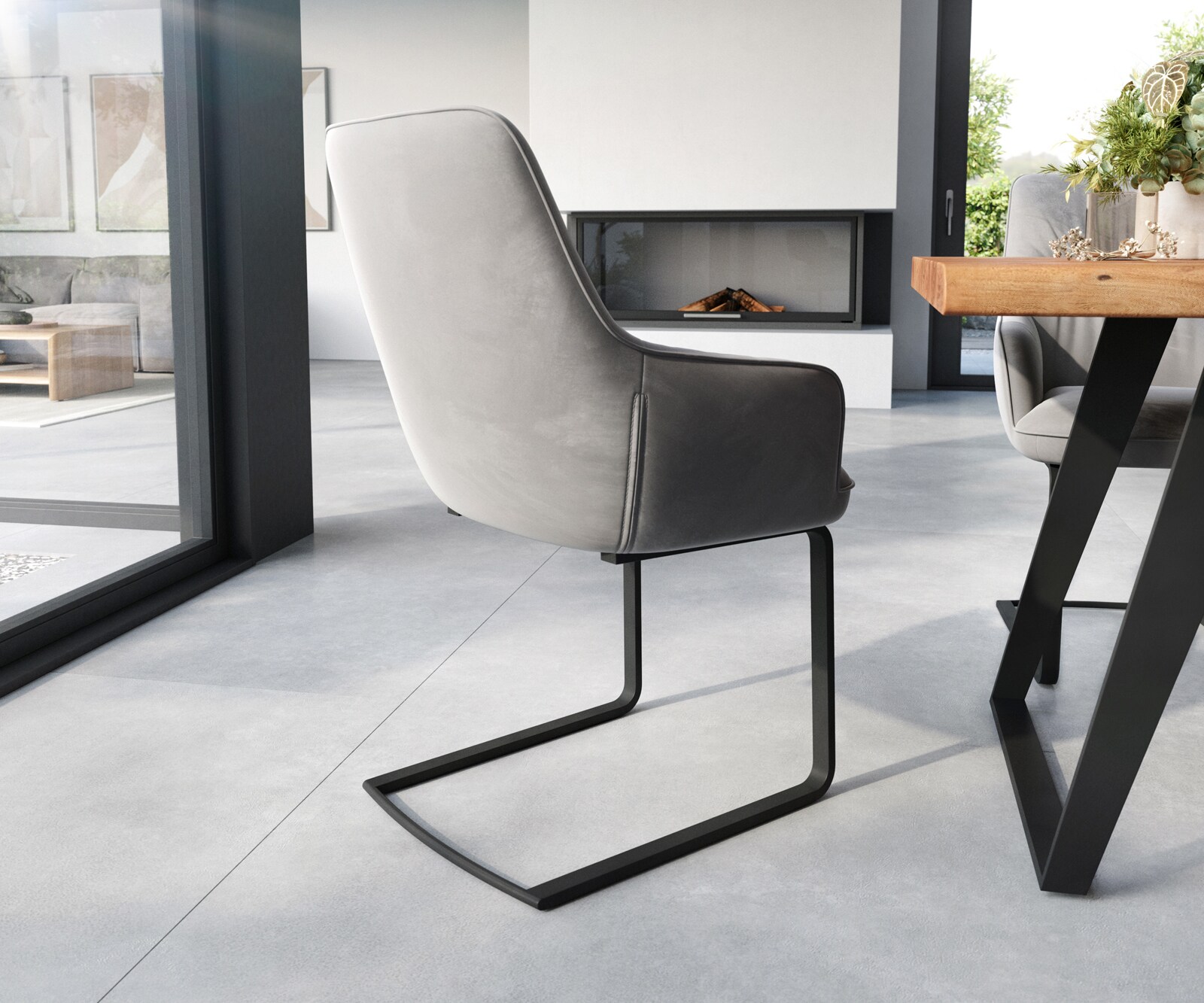 Freischwinger Zelia-Flex mit Armlehnen Samt Grau Freischwinger flach Schwarz Taschenfederkern 4